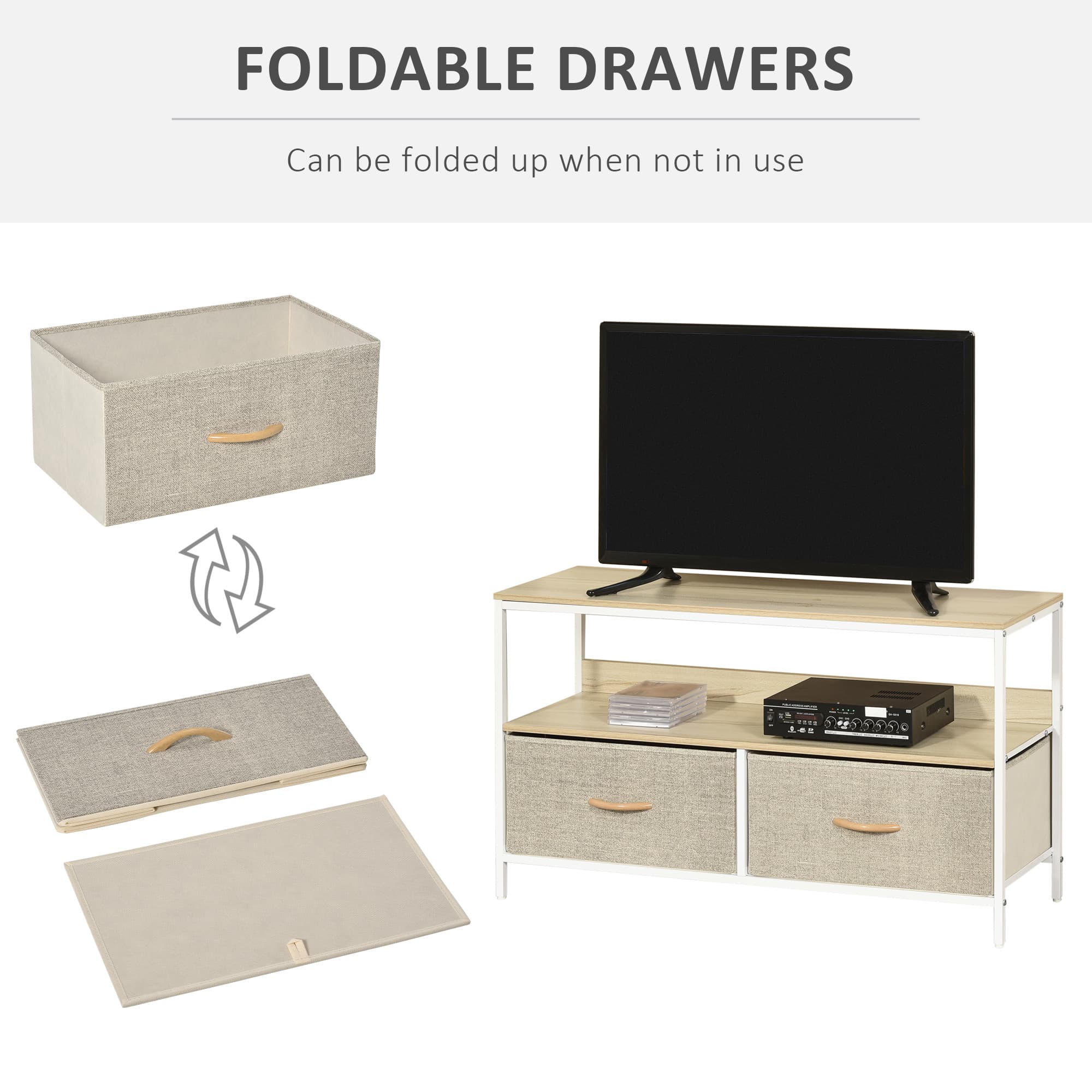 Low-Profile TV Stand with Fabric Drawers – Maple Finish - image 7