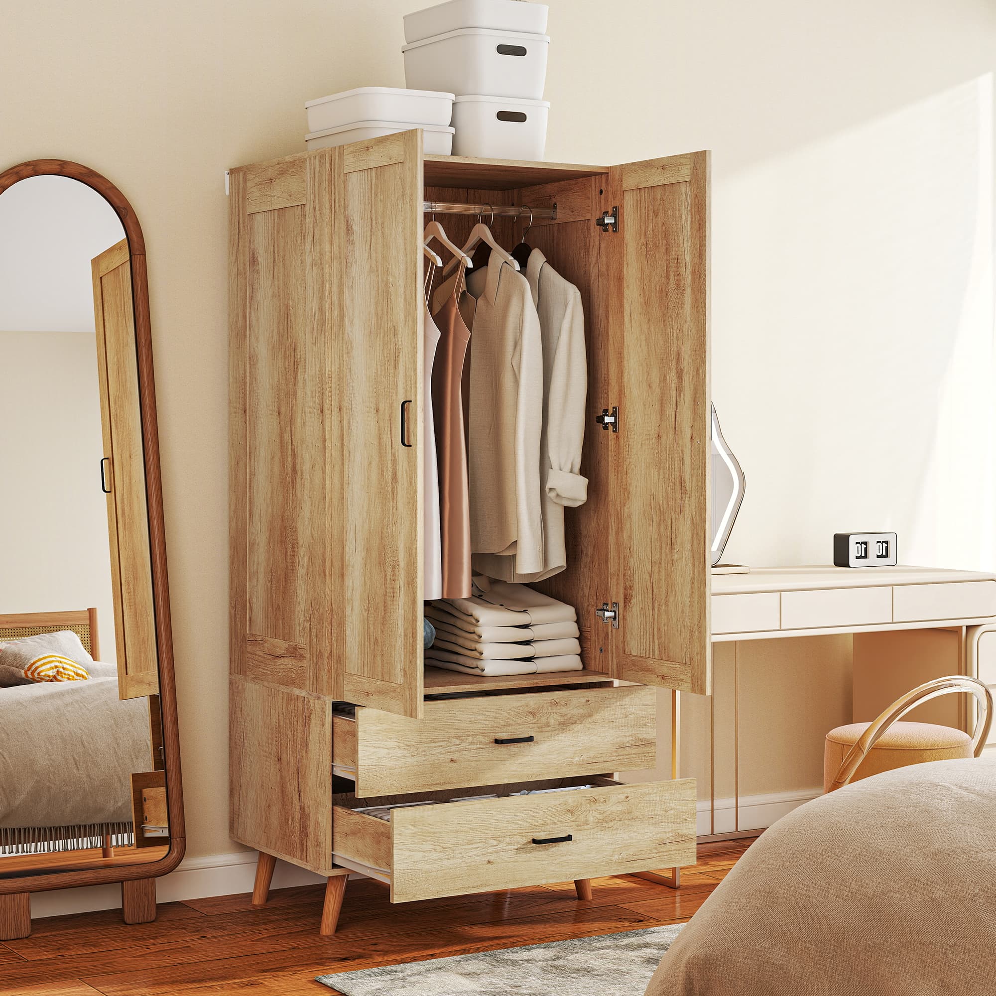 Effortless Bedroom Storage: Natural 2-Door Wardrobe - image 3