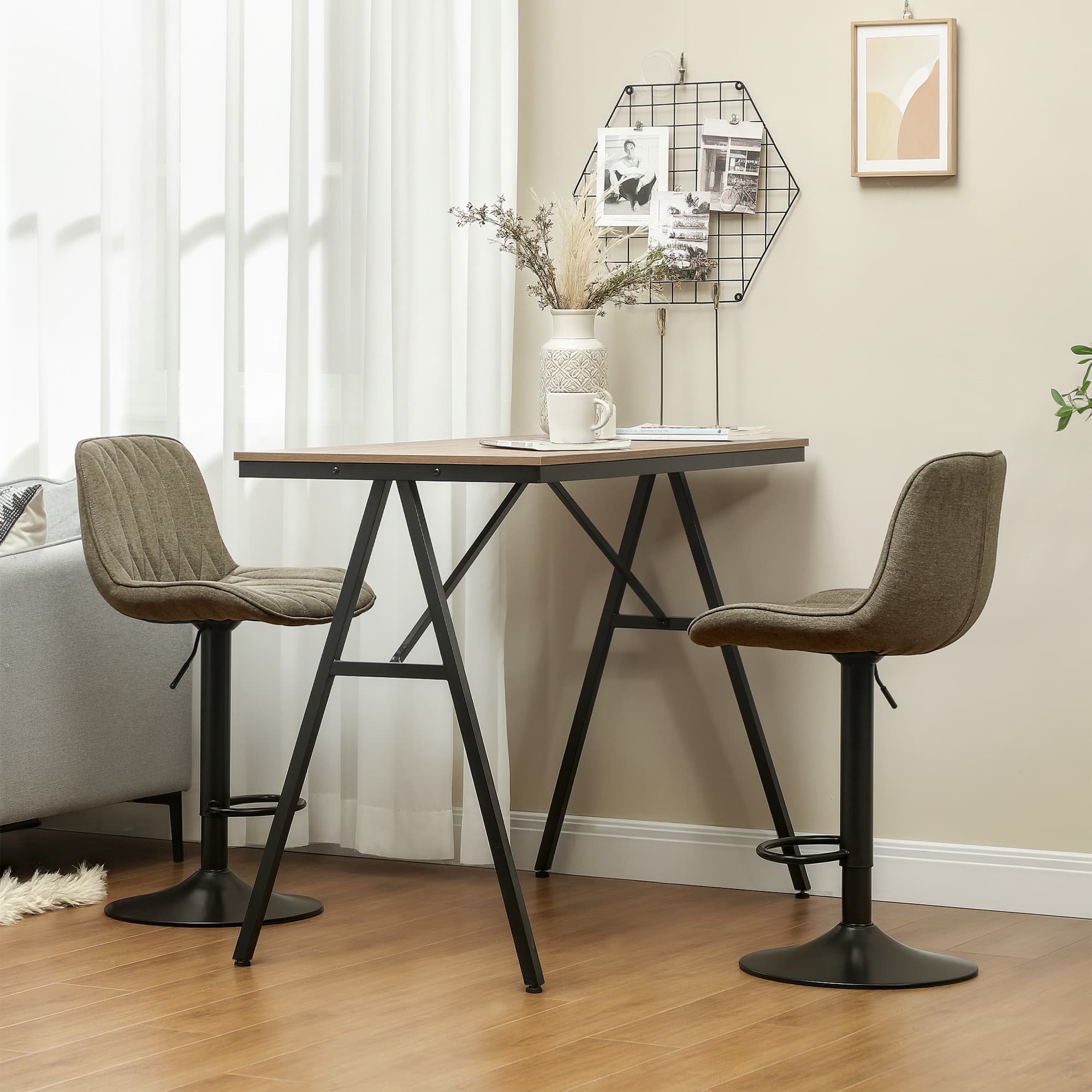 Premium Brown Linen-Look Adjustable Bar Stools - Set of Two - image 4