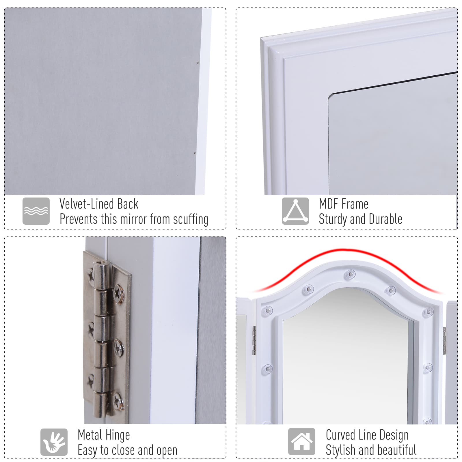 A tri-fold vanity mirror with 16 LED bulb lights in white - image 10