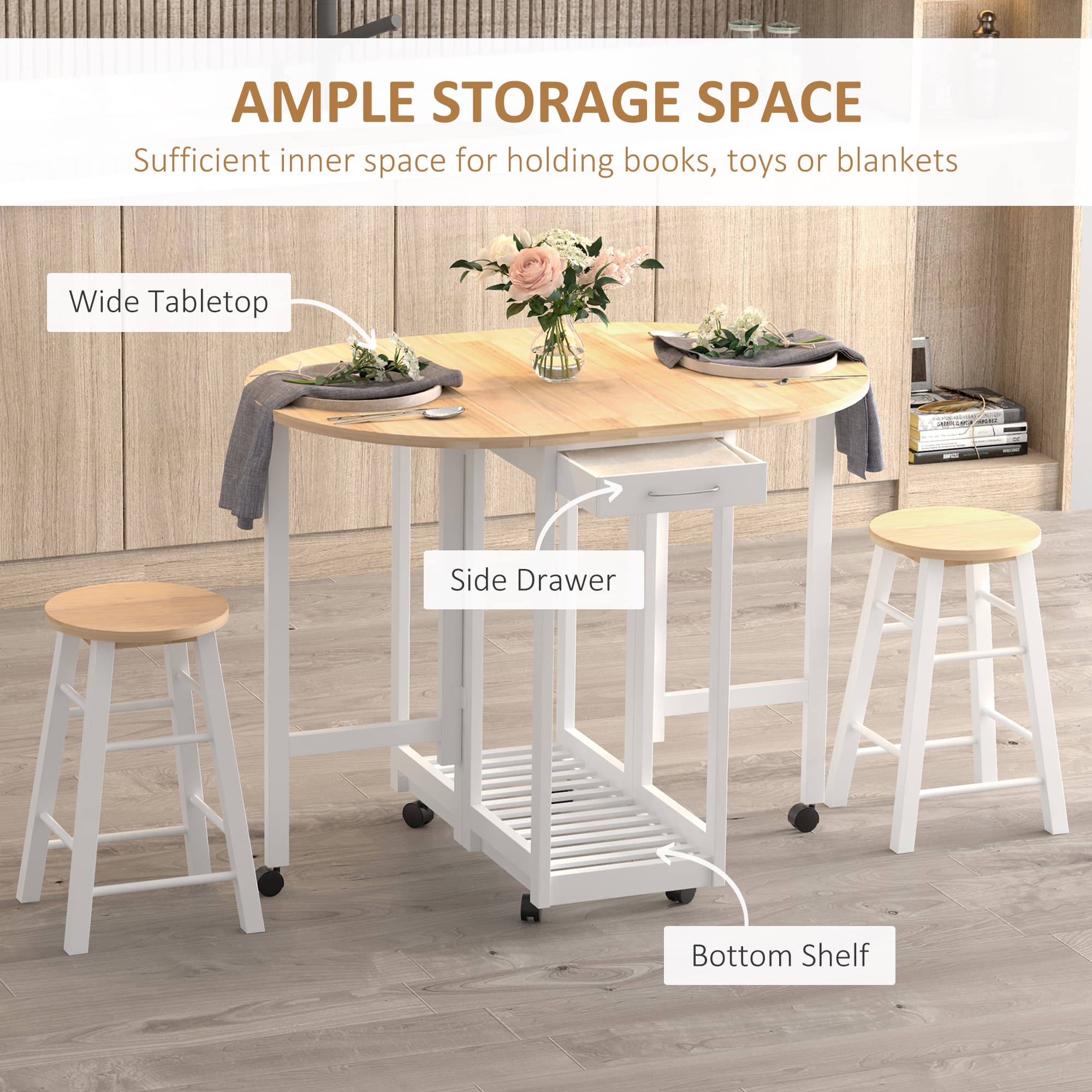 Space-Saving White Foldable Dining Table and Stools Set - image 2