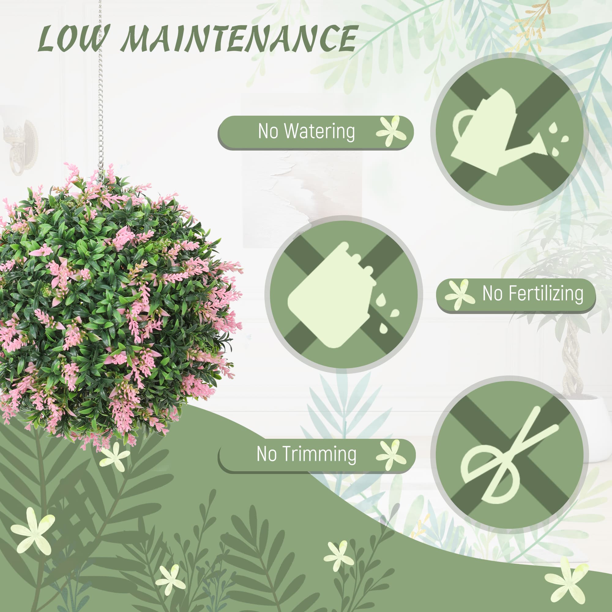Set of 2 Artificial Topiary Balls with Pink Flowers - image 2