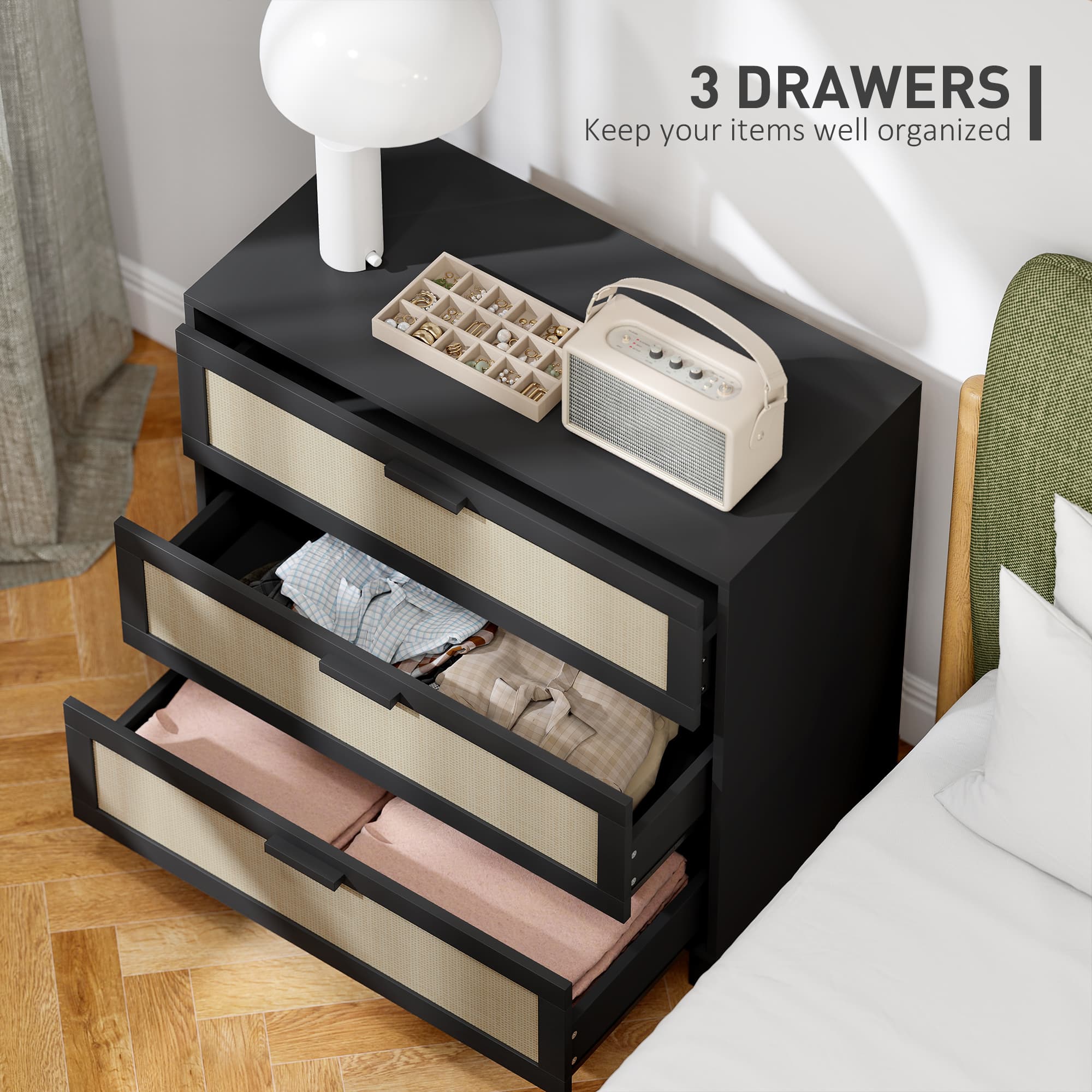 Transform Your Space with this Black Boho Rattan Chest of Drawers - image 3