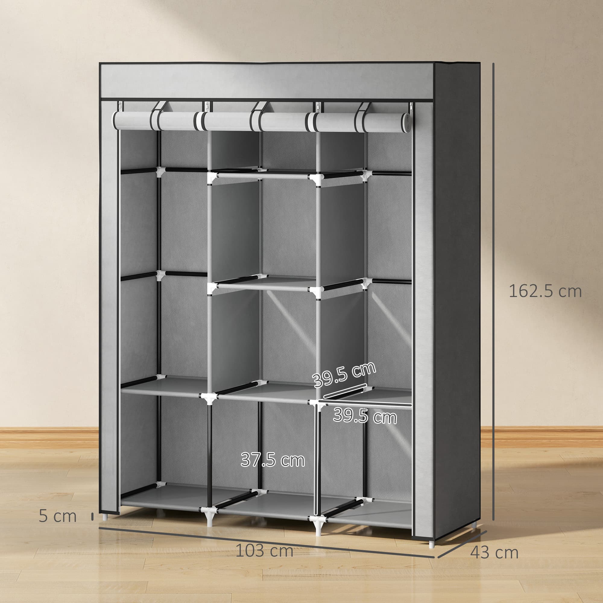 Light Grey Fabric Wardrobe for Clothes Storage - image 5