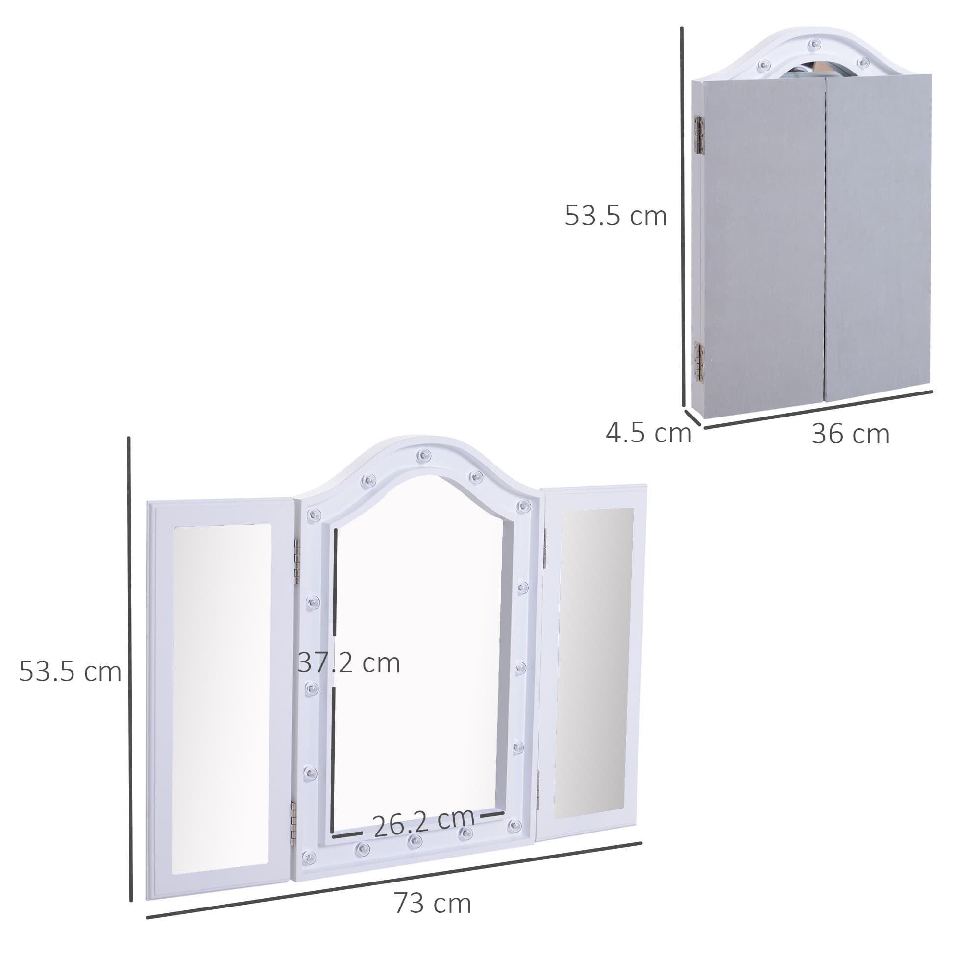 A tri-fold vanity mirror with 16 LED bulb lights in white - image 7