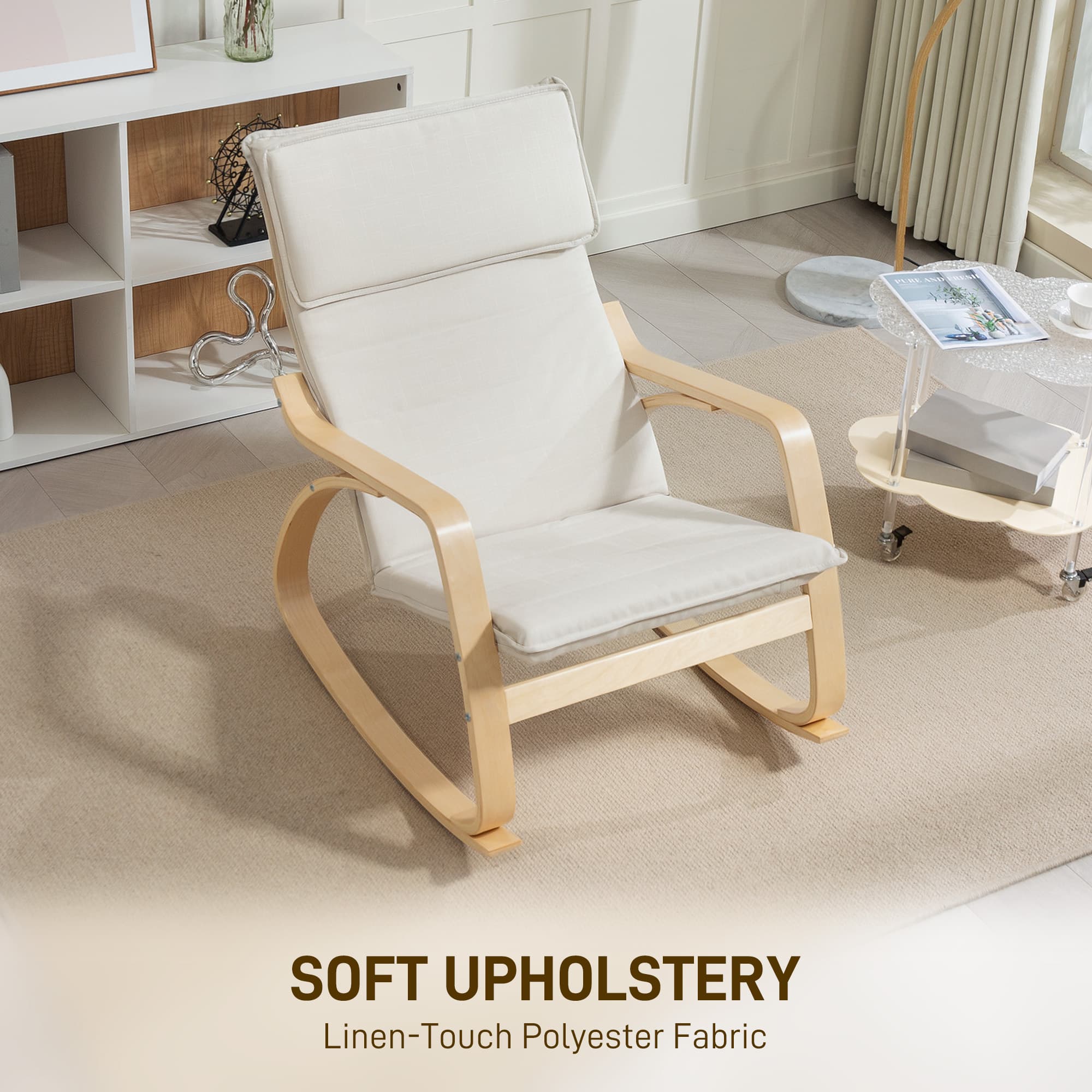 Cream Rocking Lounge Chair With Supportive High Back - image 6