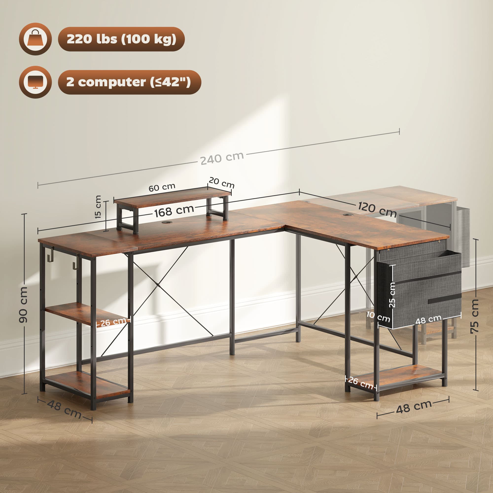 Versatile Reversible L-Shaped Desk & 2-Person Workstation - image 3