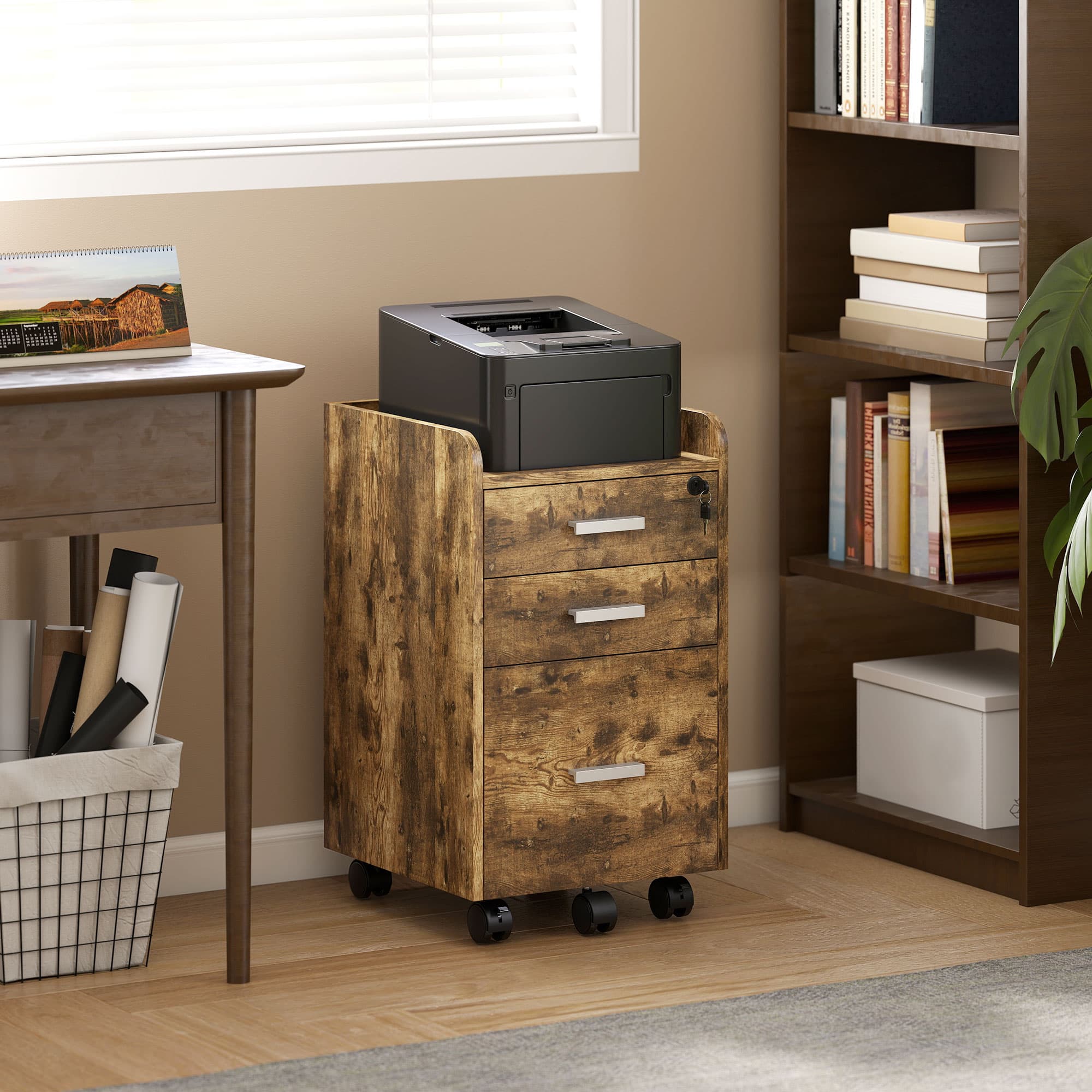 Transform Your Workspace with this Rustic 3-Drawer Filing Cabinet - image 1