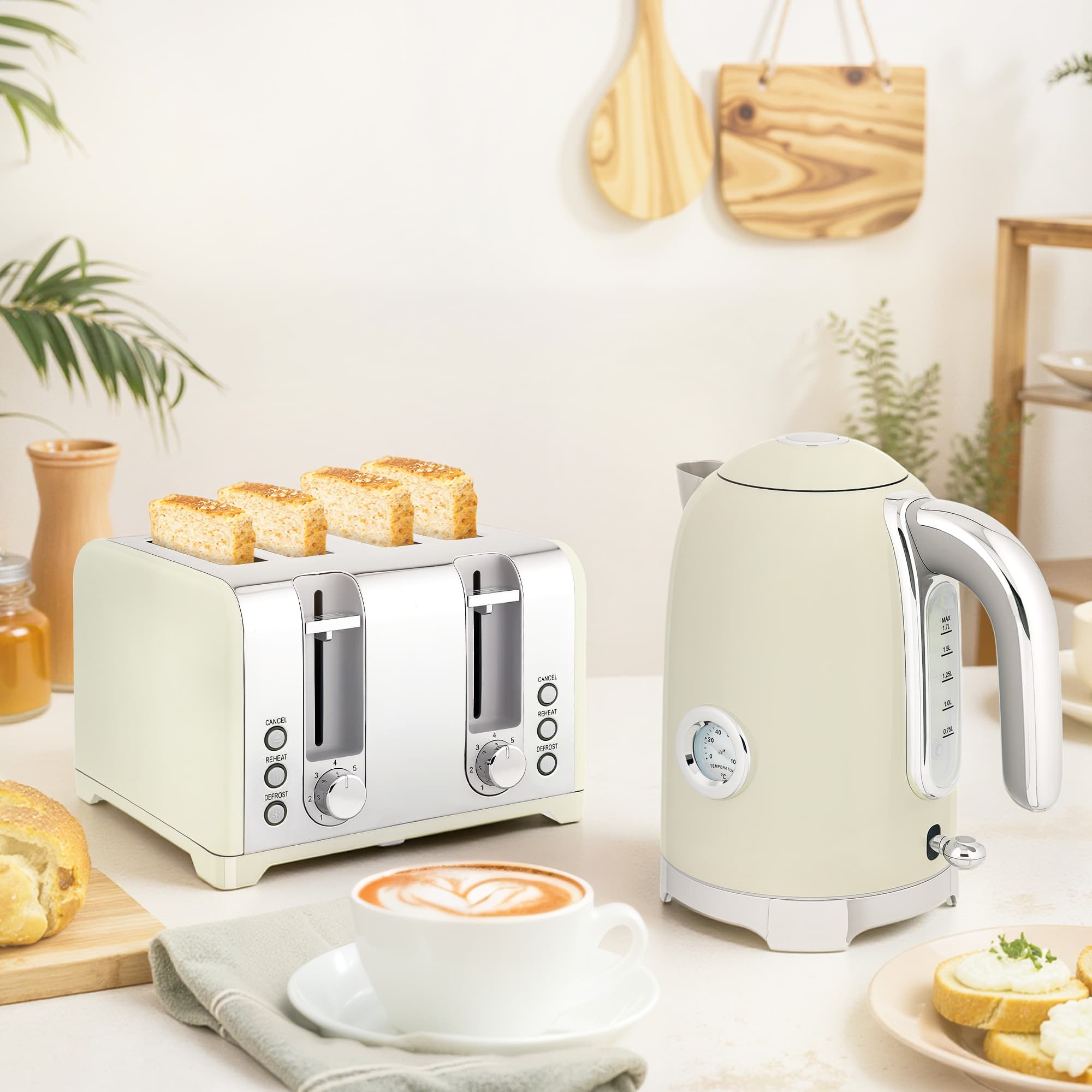Effortless Mornings: Retro Grey Kettle & 4-Slice Toaster Set - image 1