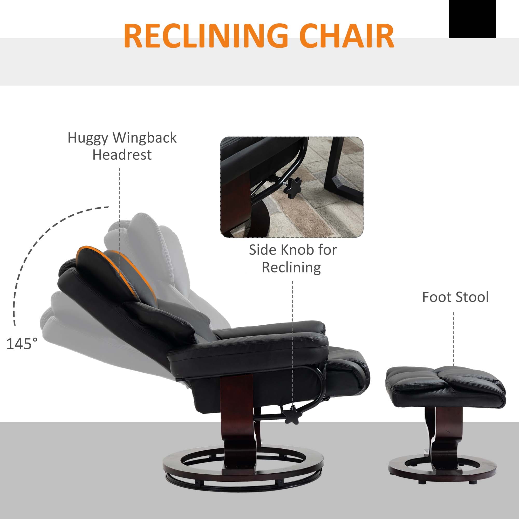 Relax Effortlessly: Black Swivel Recliner & Footstool Set - image 5