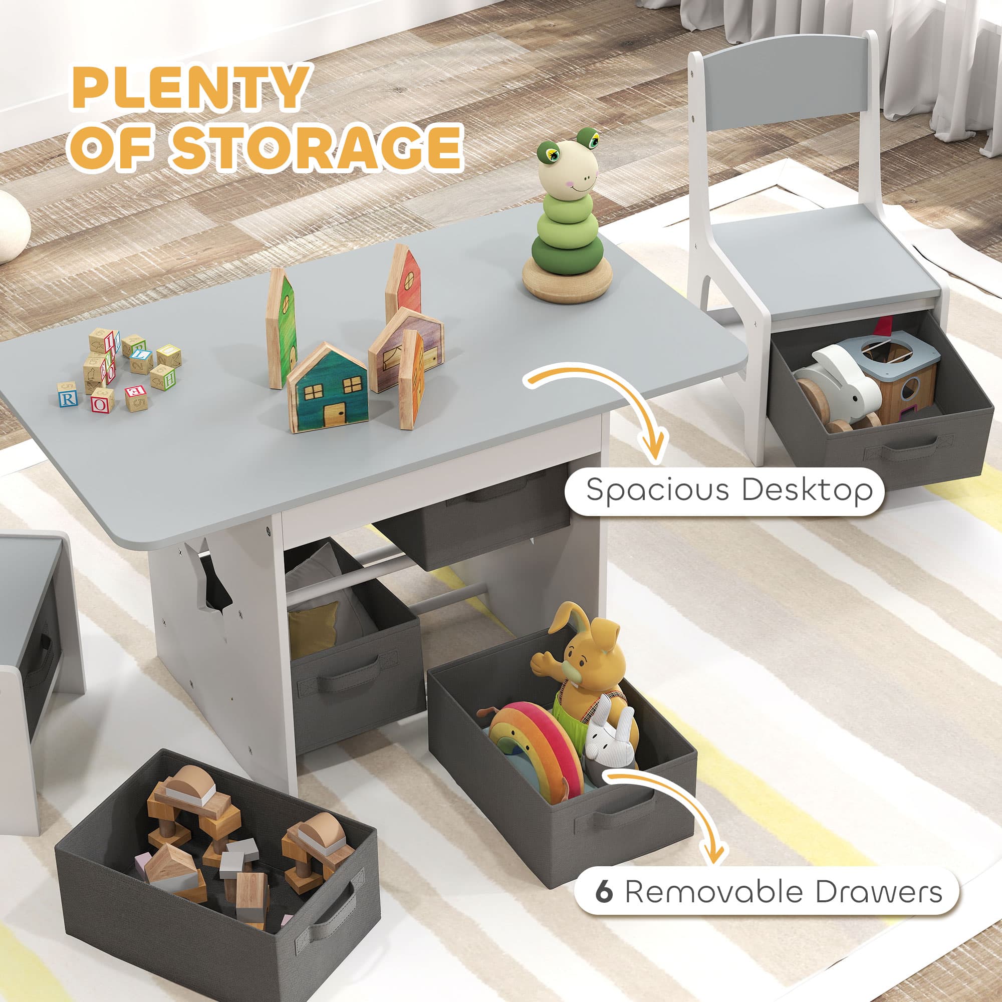 Light Grey Kids Table and 2 Chairs Set with Storage - image 5