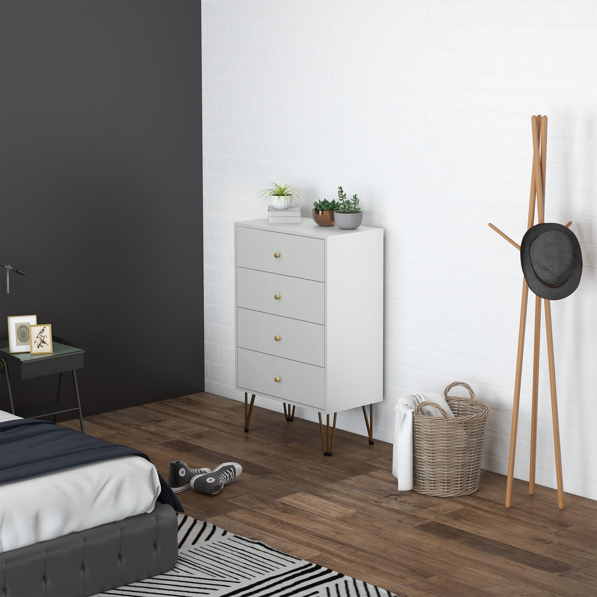 Modern White 4-Drawer Chest with Gold Hairpin Legs - image 5