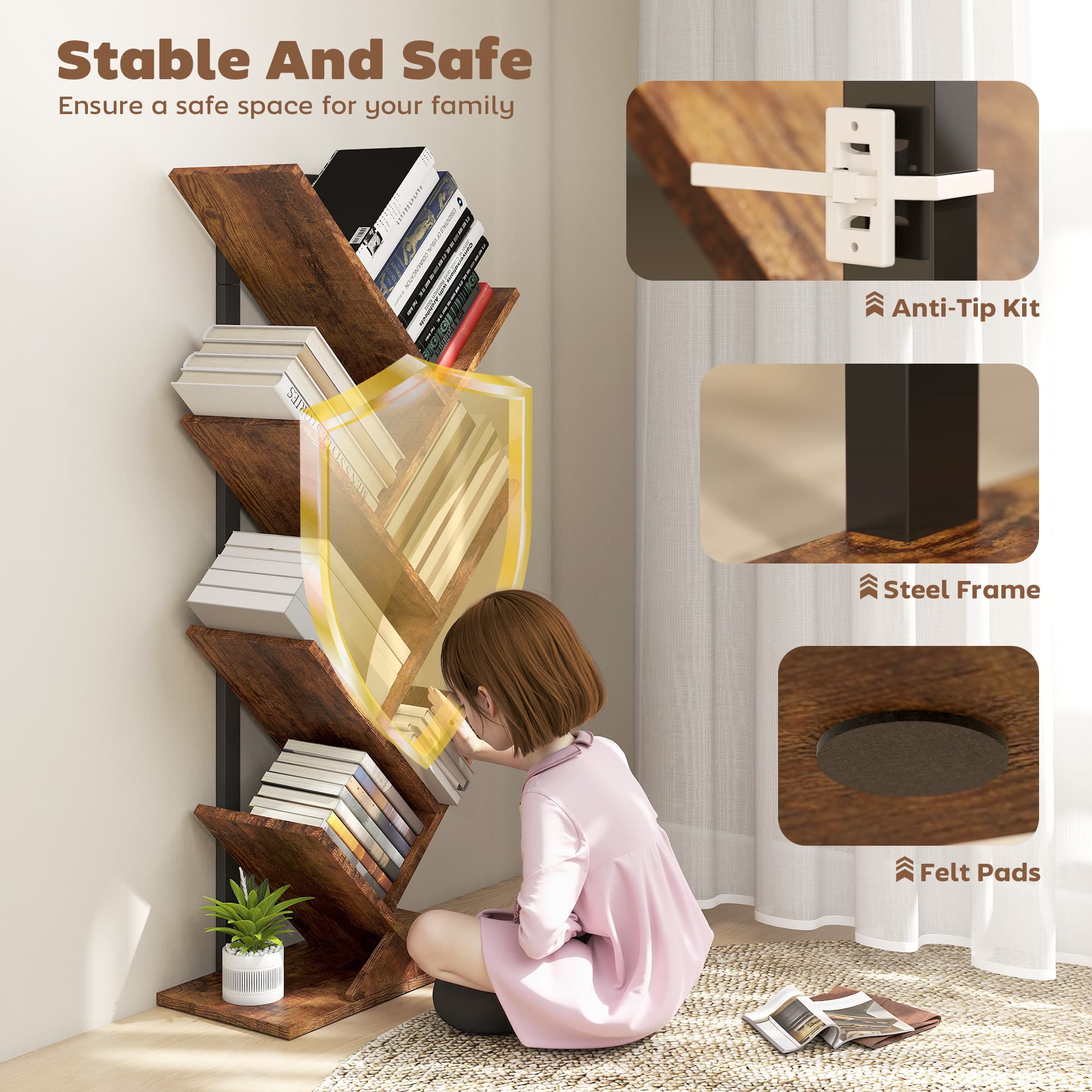 Six-Section Tree Bookcase for Books and Display - image 10