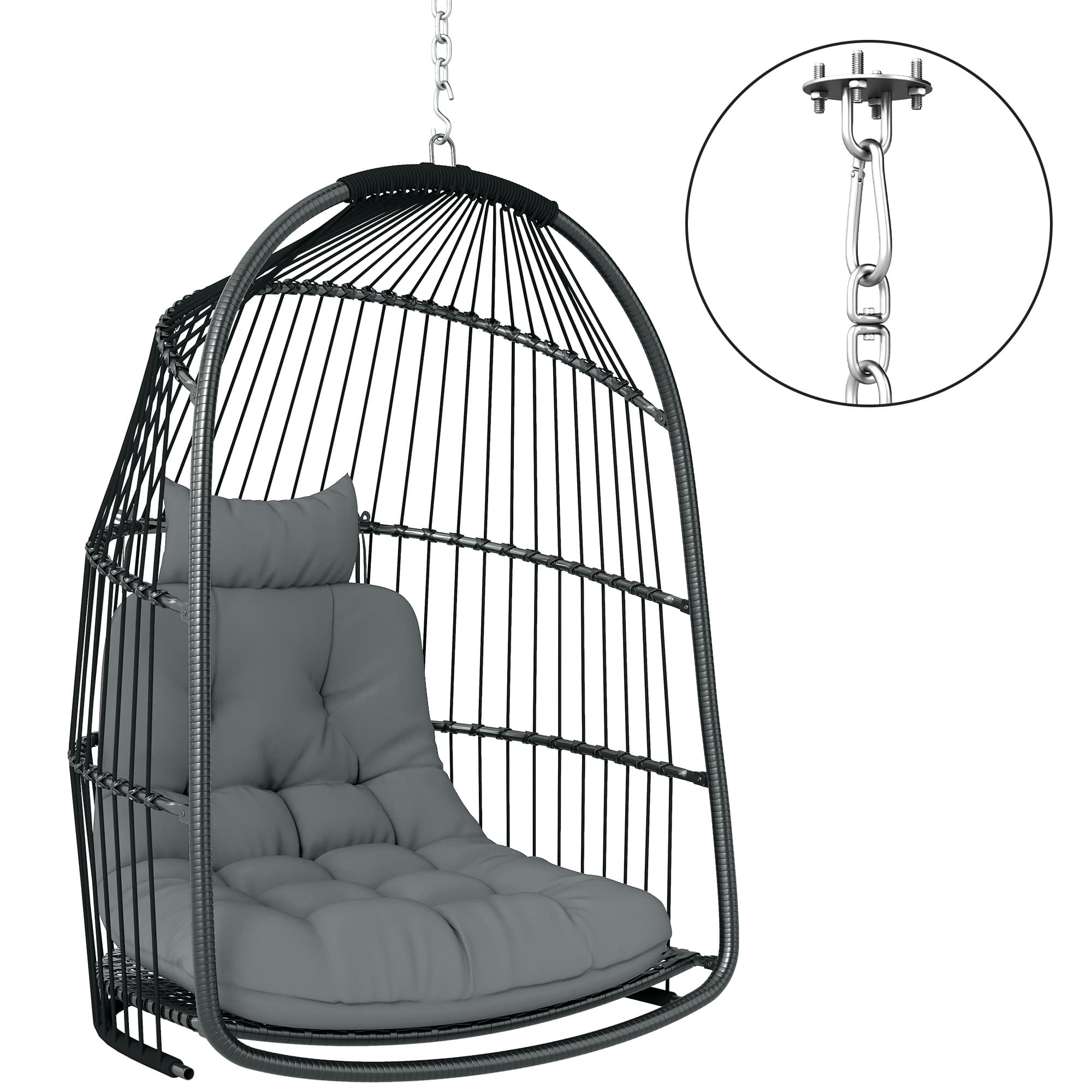 Transform Your Space with this Foldable Hanging Egg Chair - Dark Grey
