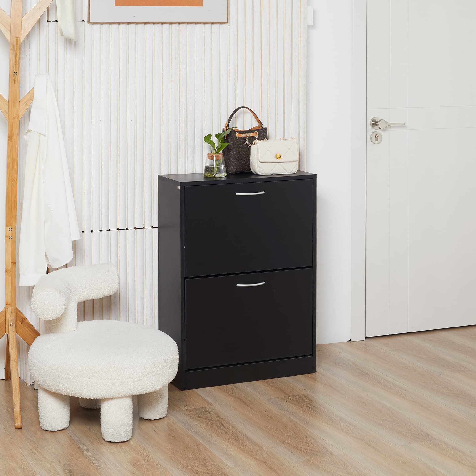 Black Slim Shoe Cabinet with Flip-Front Doors for Hallways - image 7