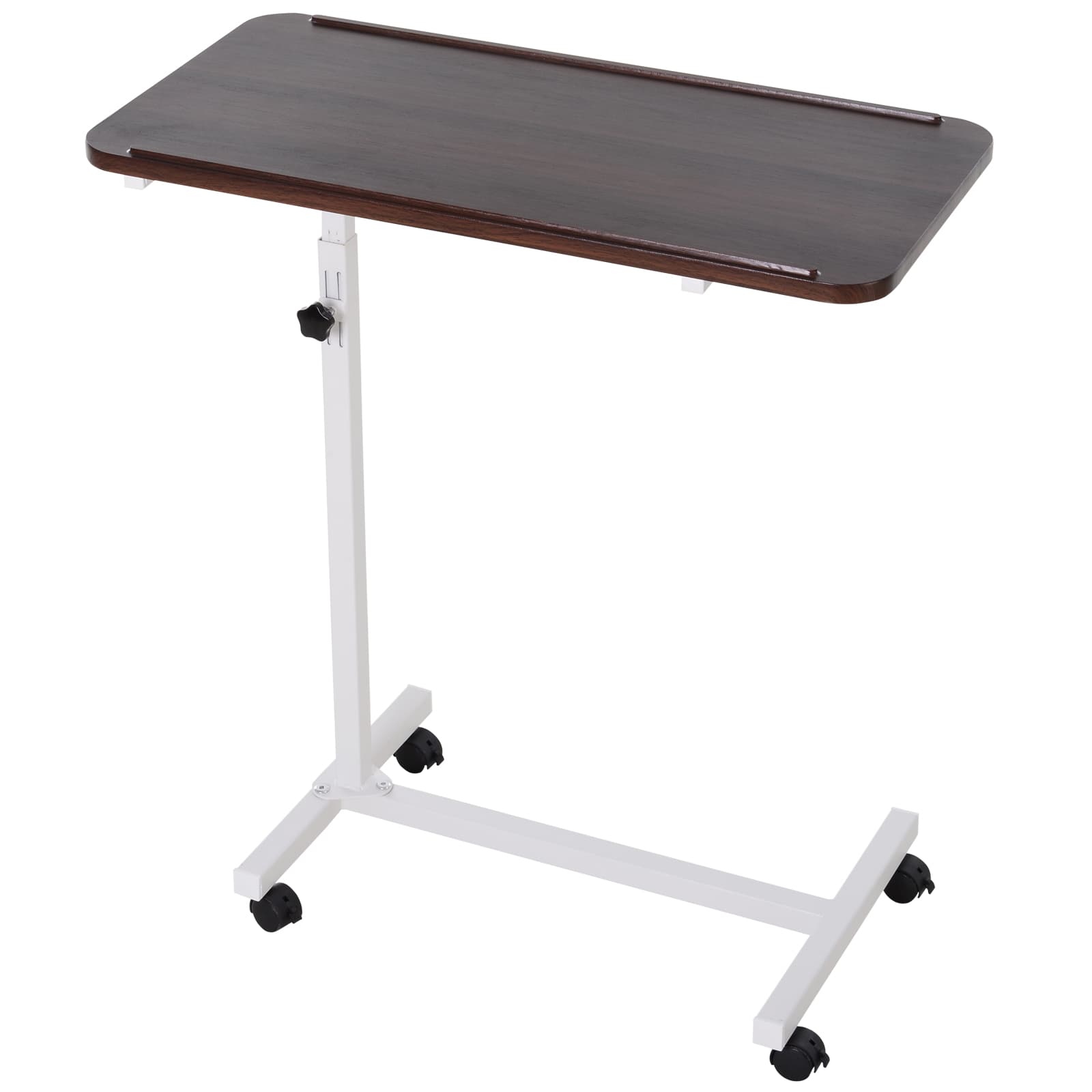 Height Adjustable Over-Bed Table on Wheels — Dark Brown Top, White Frame - image 6