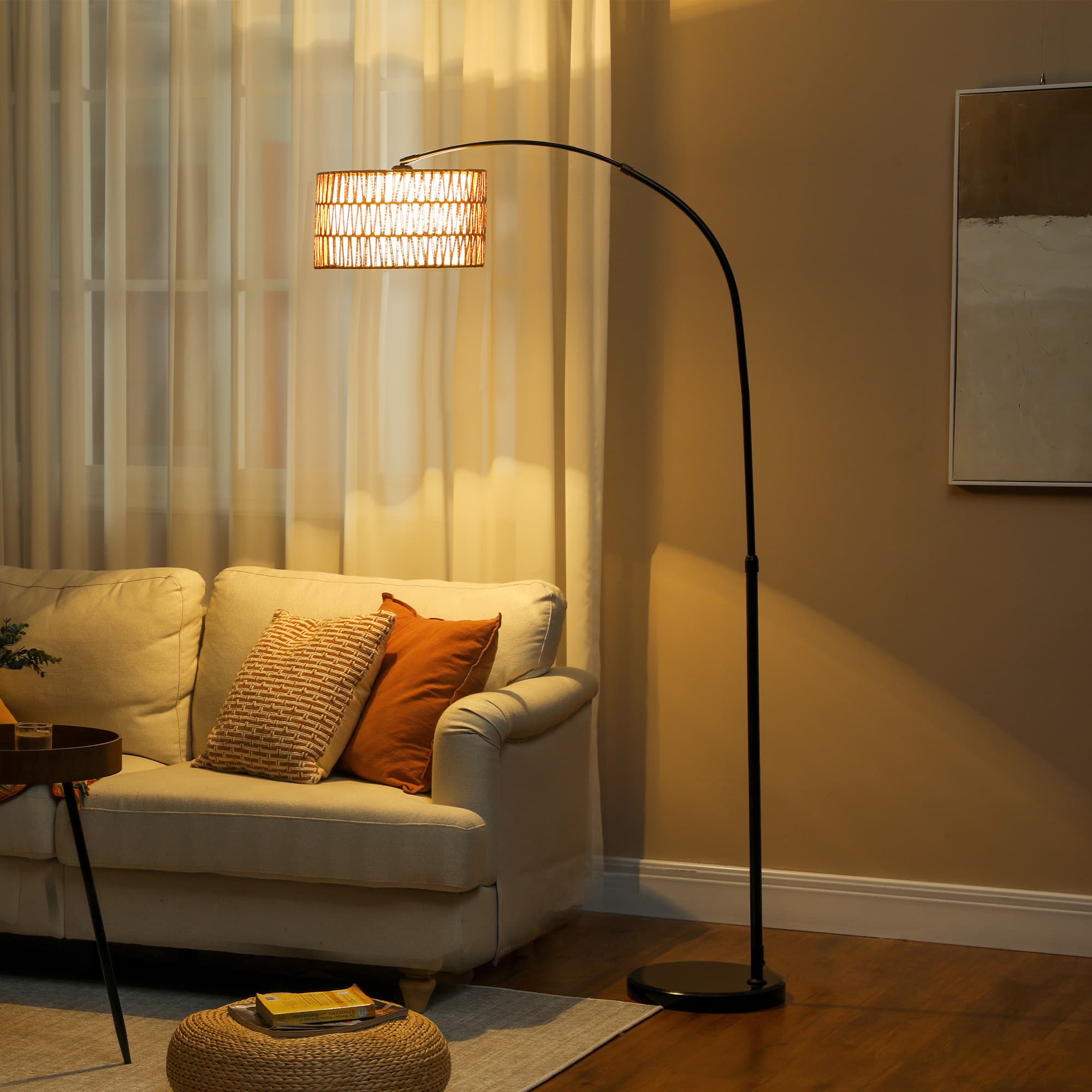 Transform Your Living Room with this Adjustable Rattan Arc Lamp - image 4