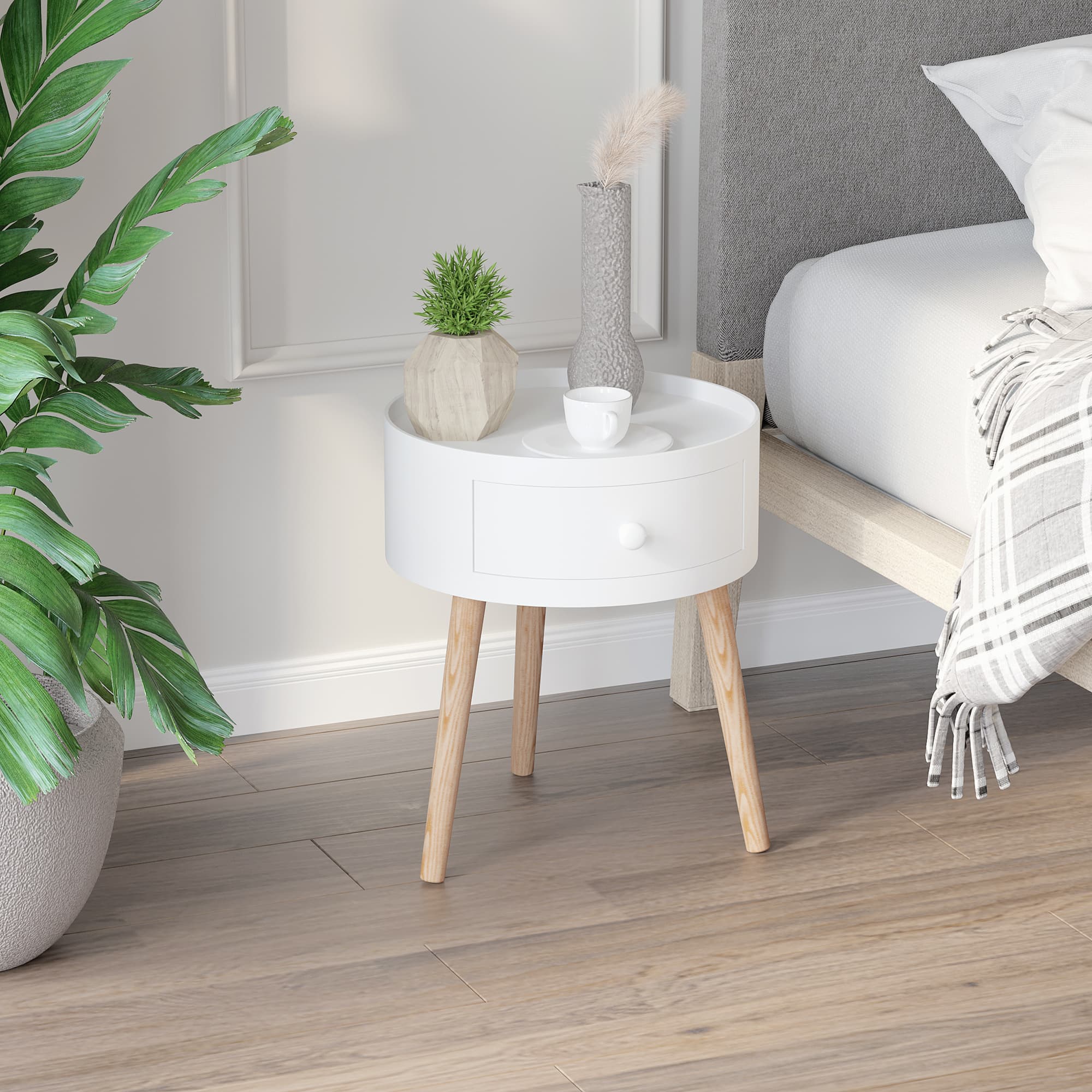White Round Side Table with Handy Hidden Storage - image 1