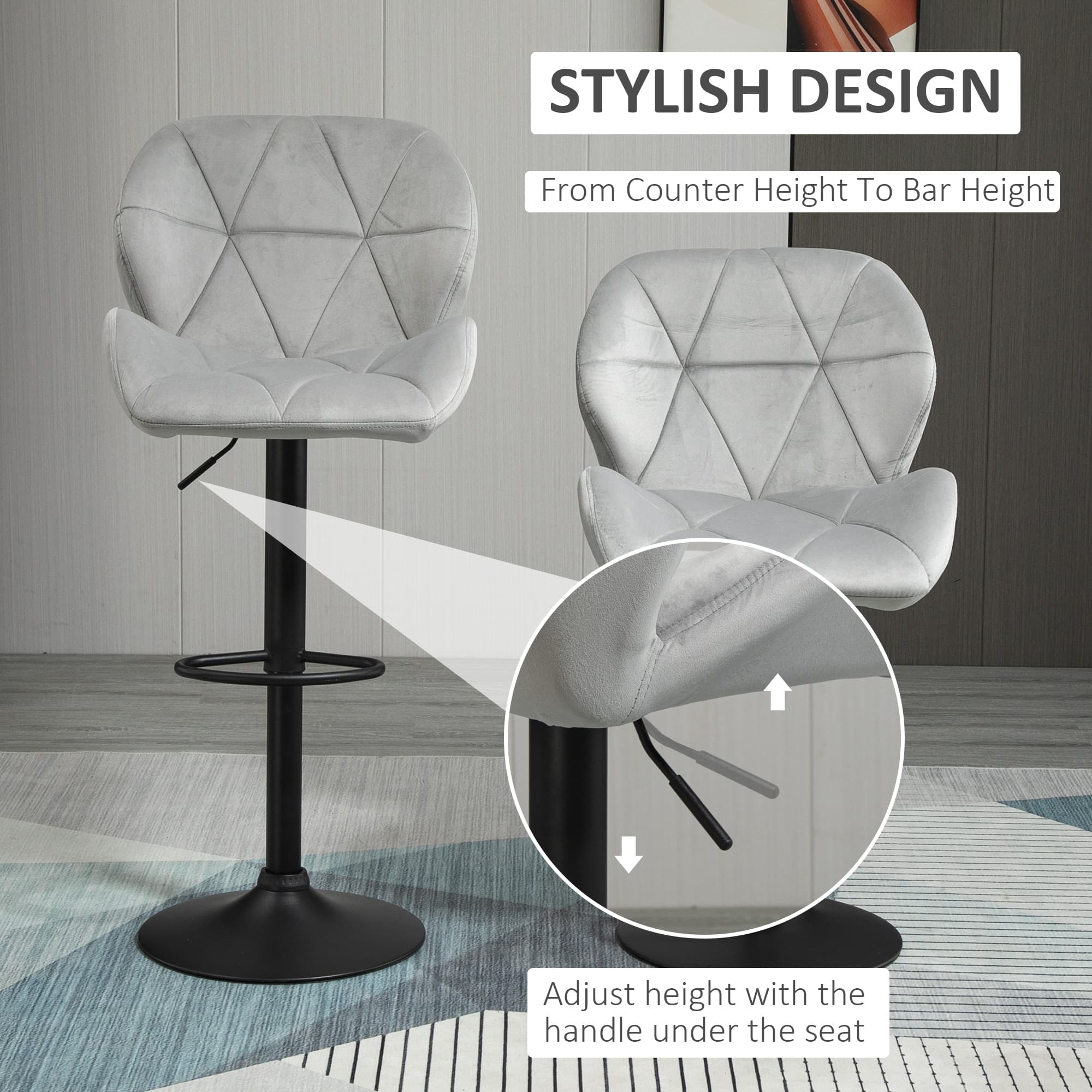 Effortless Comfort: Light Grey Velvet Adjustable Bar Stools - image 5