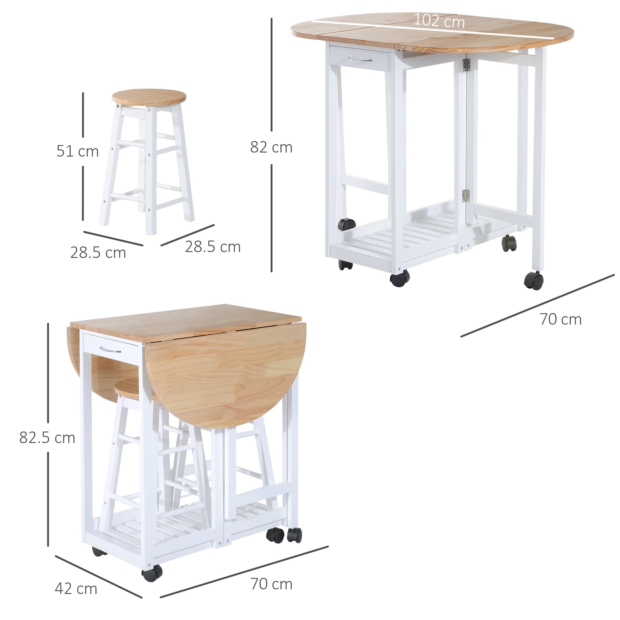 Space-Saving White Foldable Dining Table and Stools Set - image 4