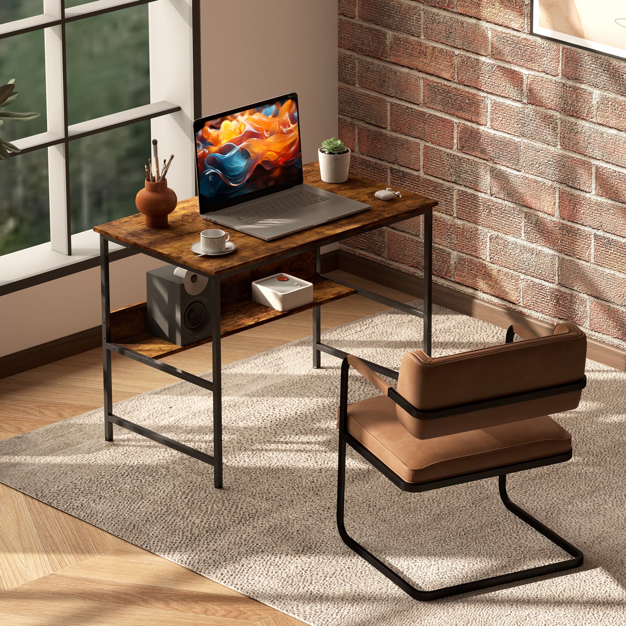 Transform Your Workspace with this Rustic 2-Tier Desk - image 1