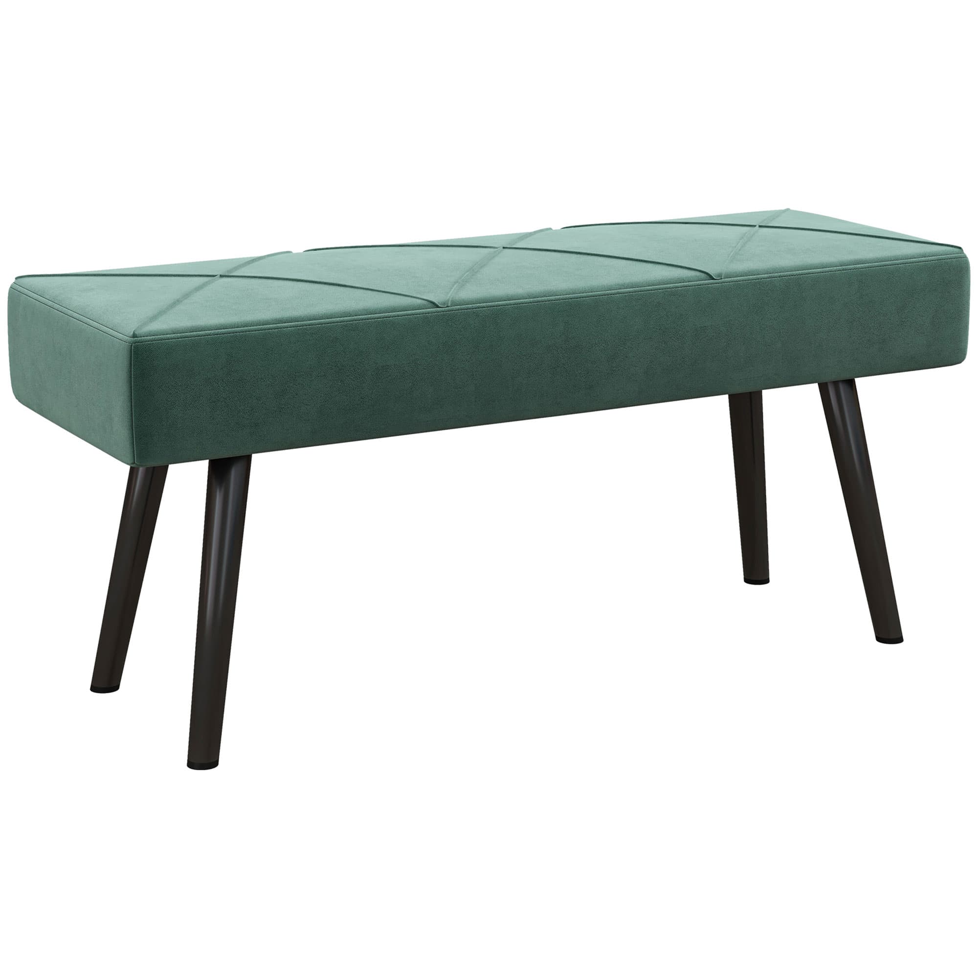 Luxe Green Velvet End of Bed Bench with Steel Legs - Green