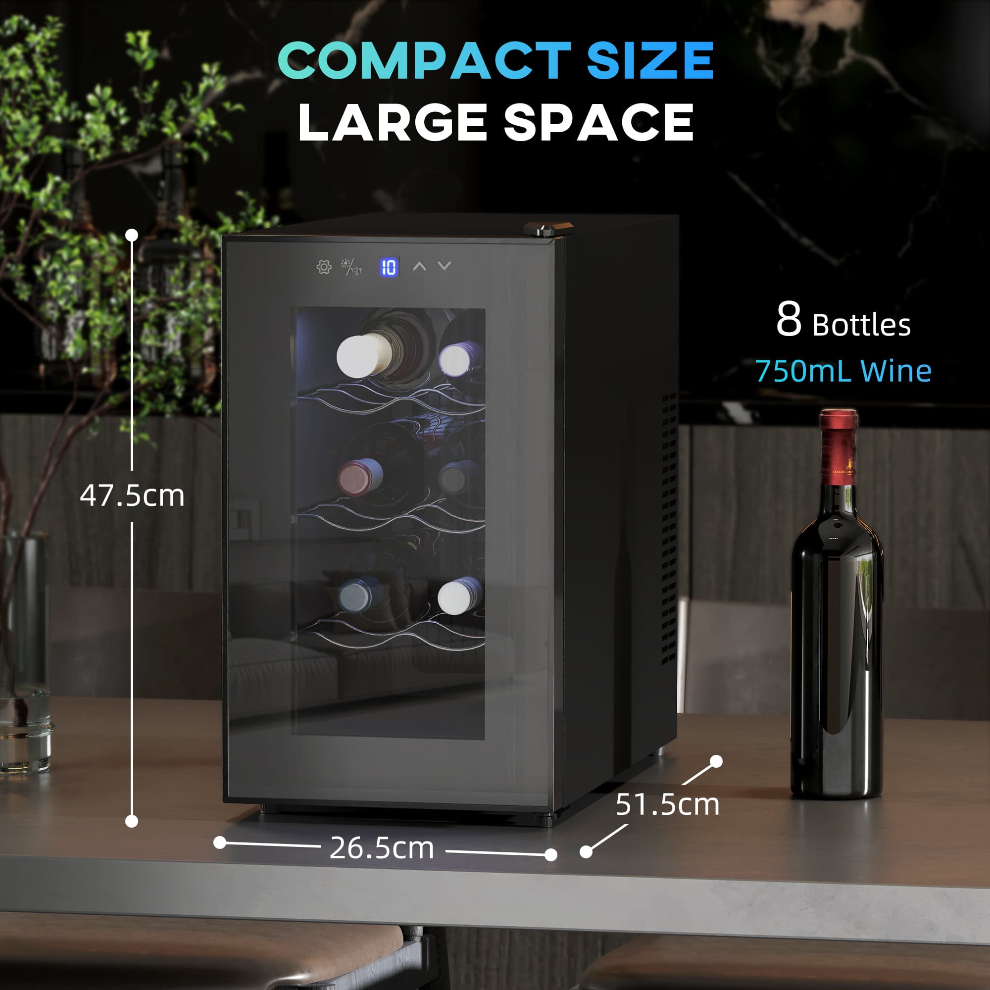 Compact 8 Bottle Wine Fridge with Blue LED Light - image 10
