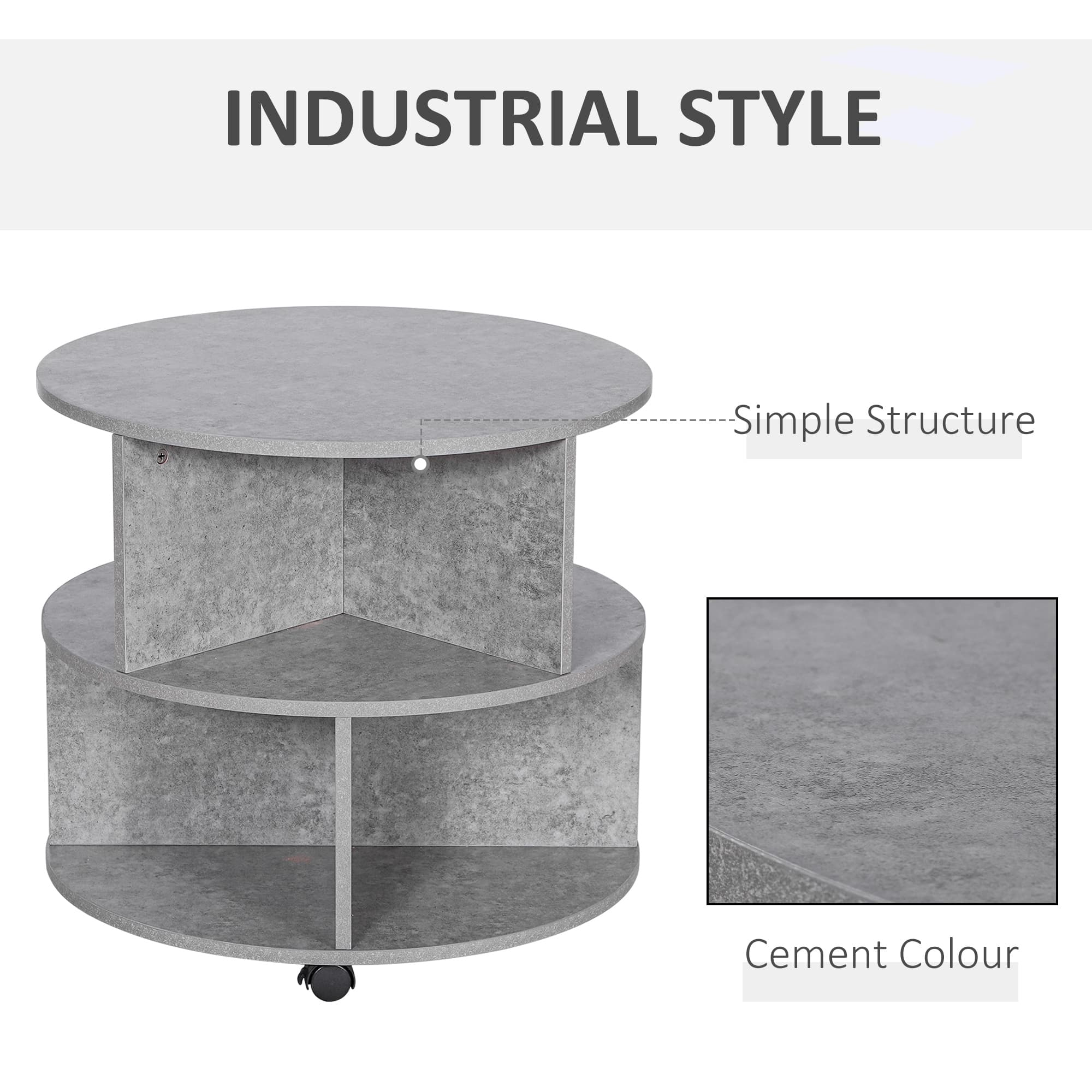 Round Side Table with Wheels and Divided Lower Shelf — Cement - image 8