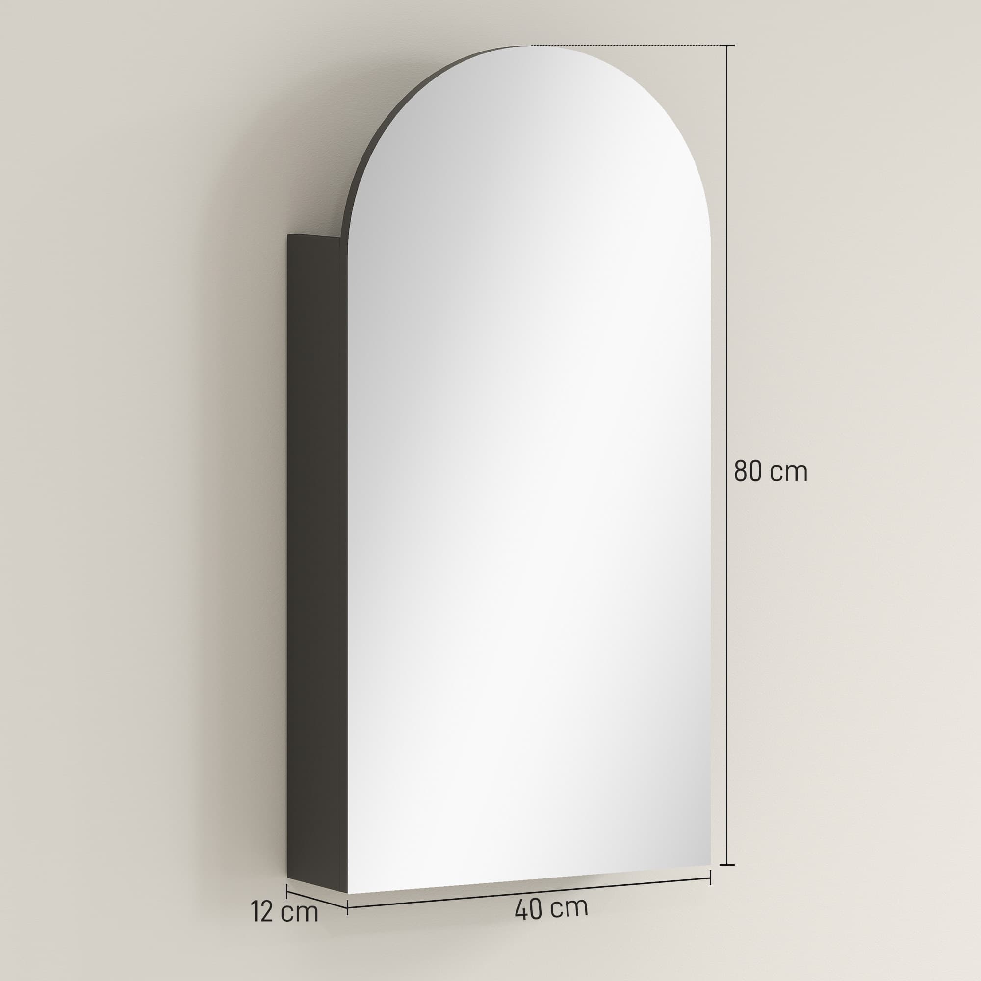 Frameless Arched Black Bathroom Mirror Cabinet - image 4