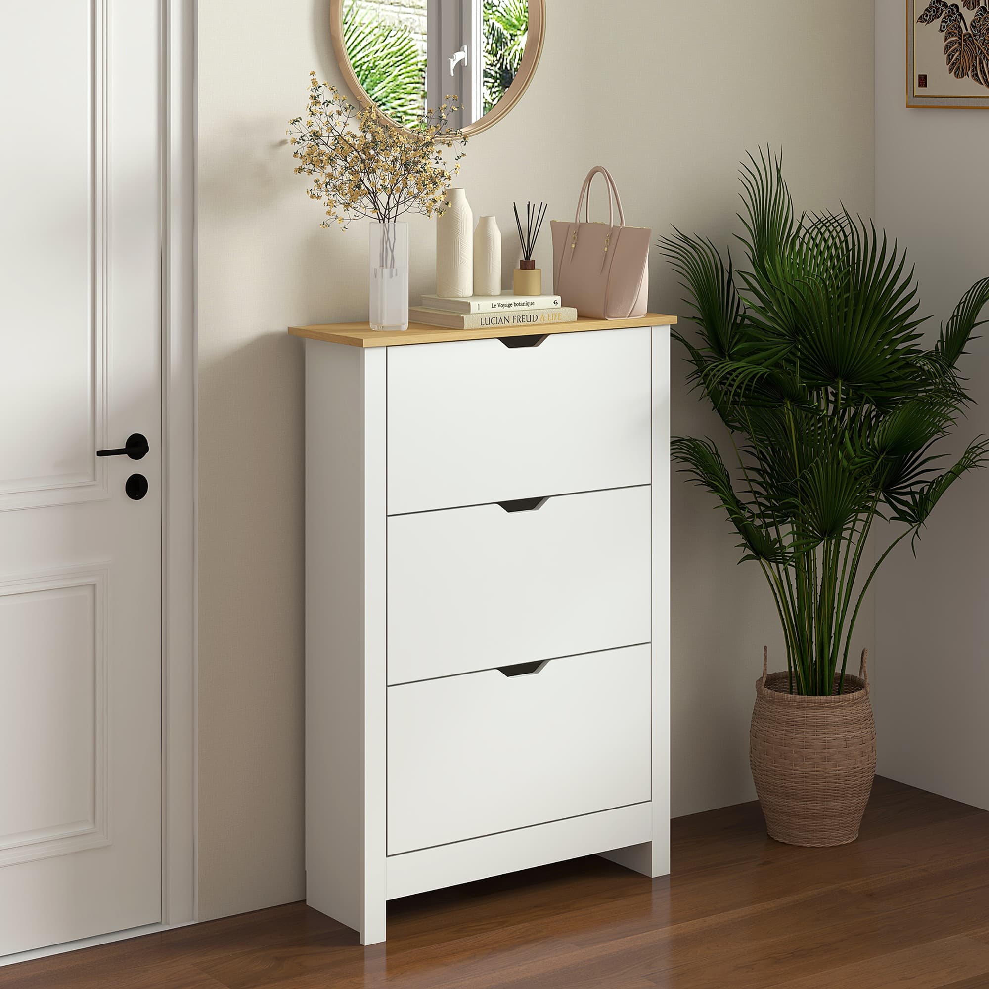 Effortless Hallway Storage: Slim White 3-Drawer Shoe Cabinet - image 2