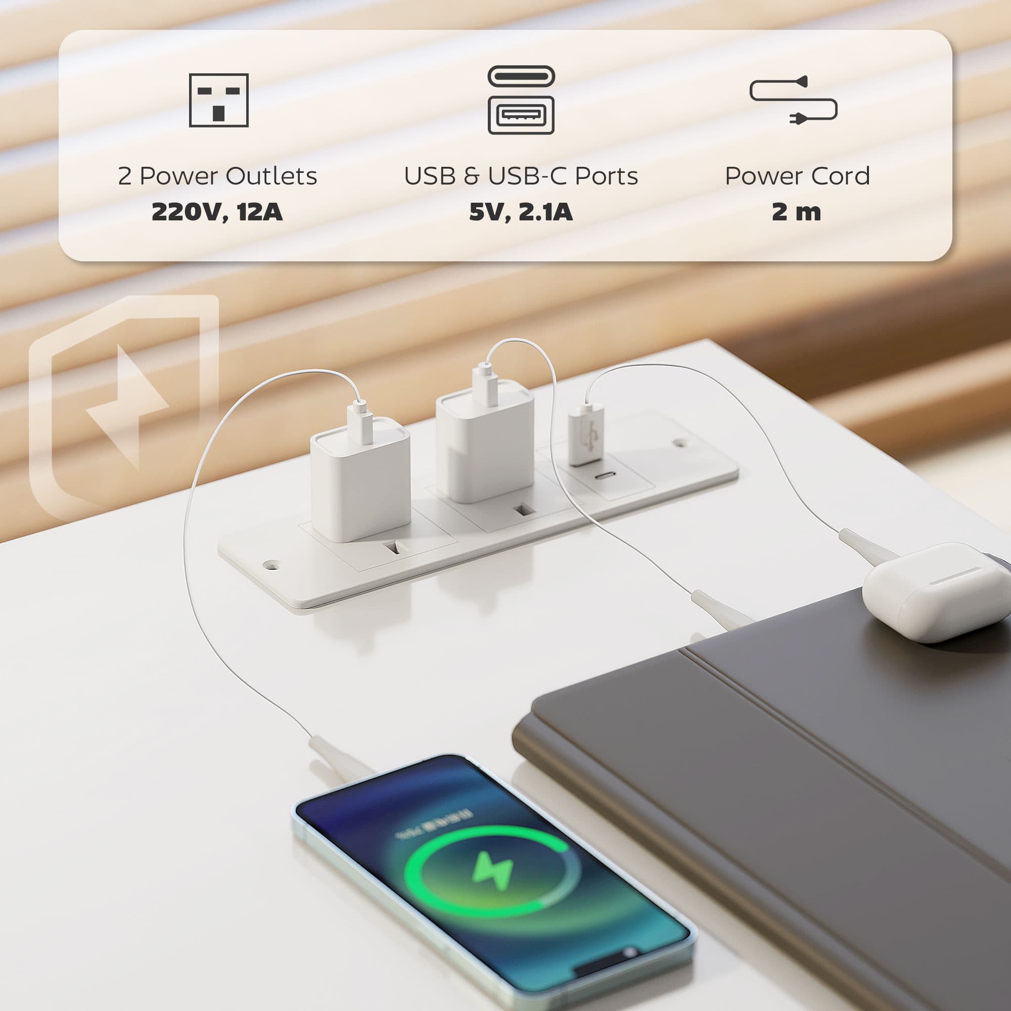 Effortless Working: White Computer Desk with Charging Station - image 3