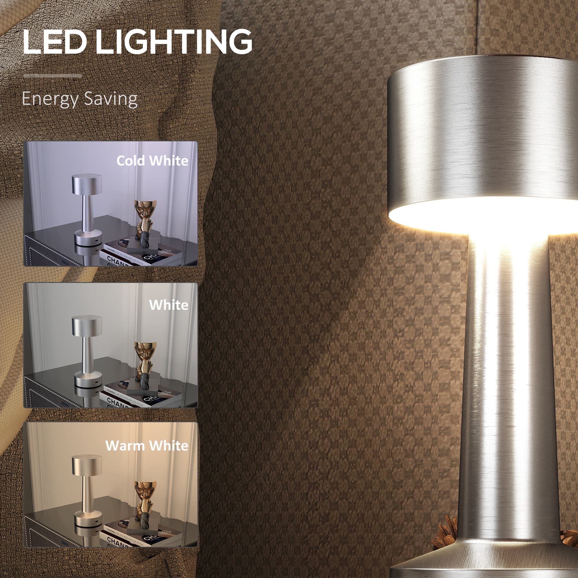 Cordless Silver Touch LED Table Lamp for Flexible Rooms - image 9