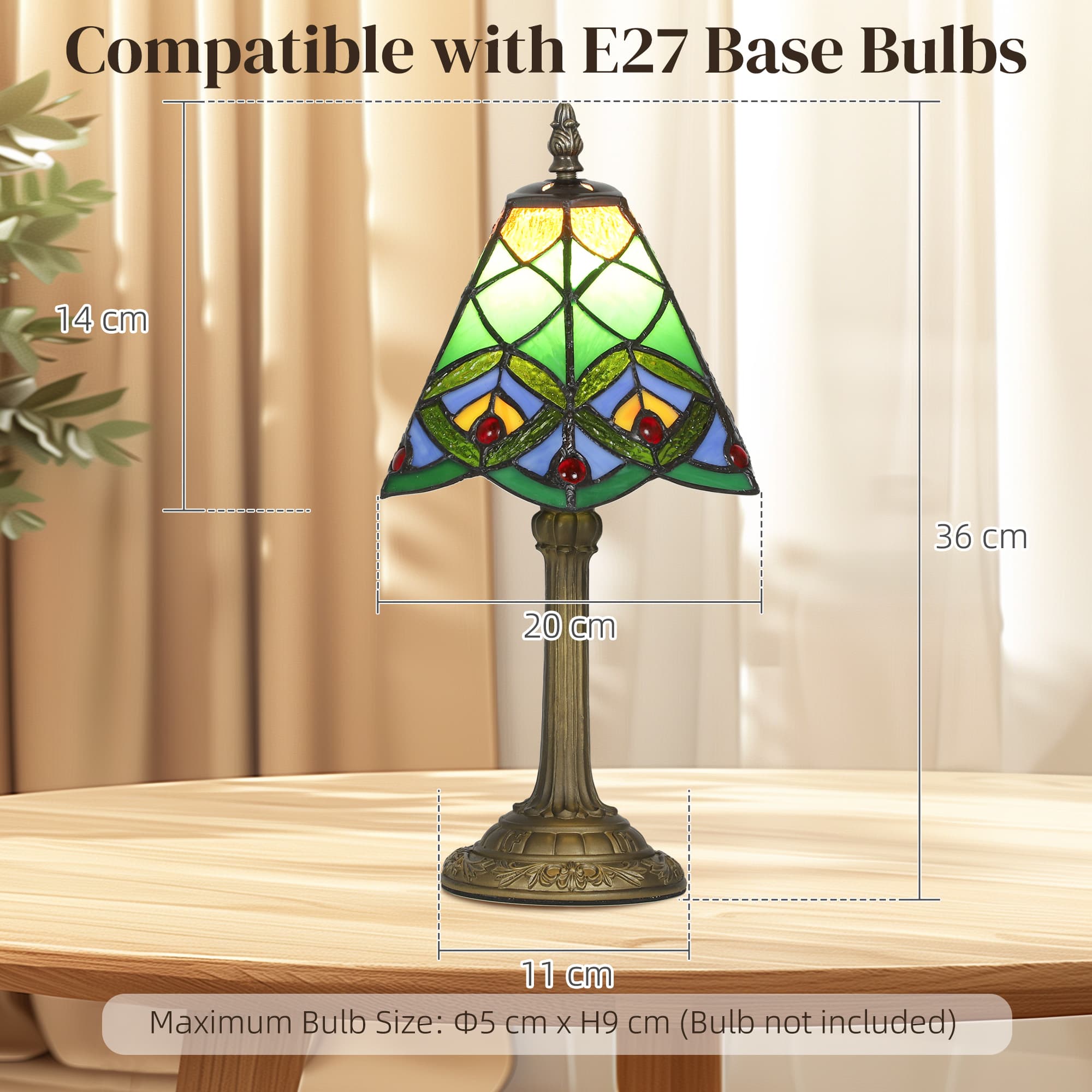 Green stained glass table lamp for warm accent light - image 4
