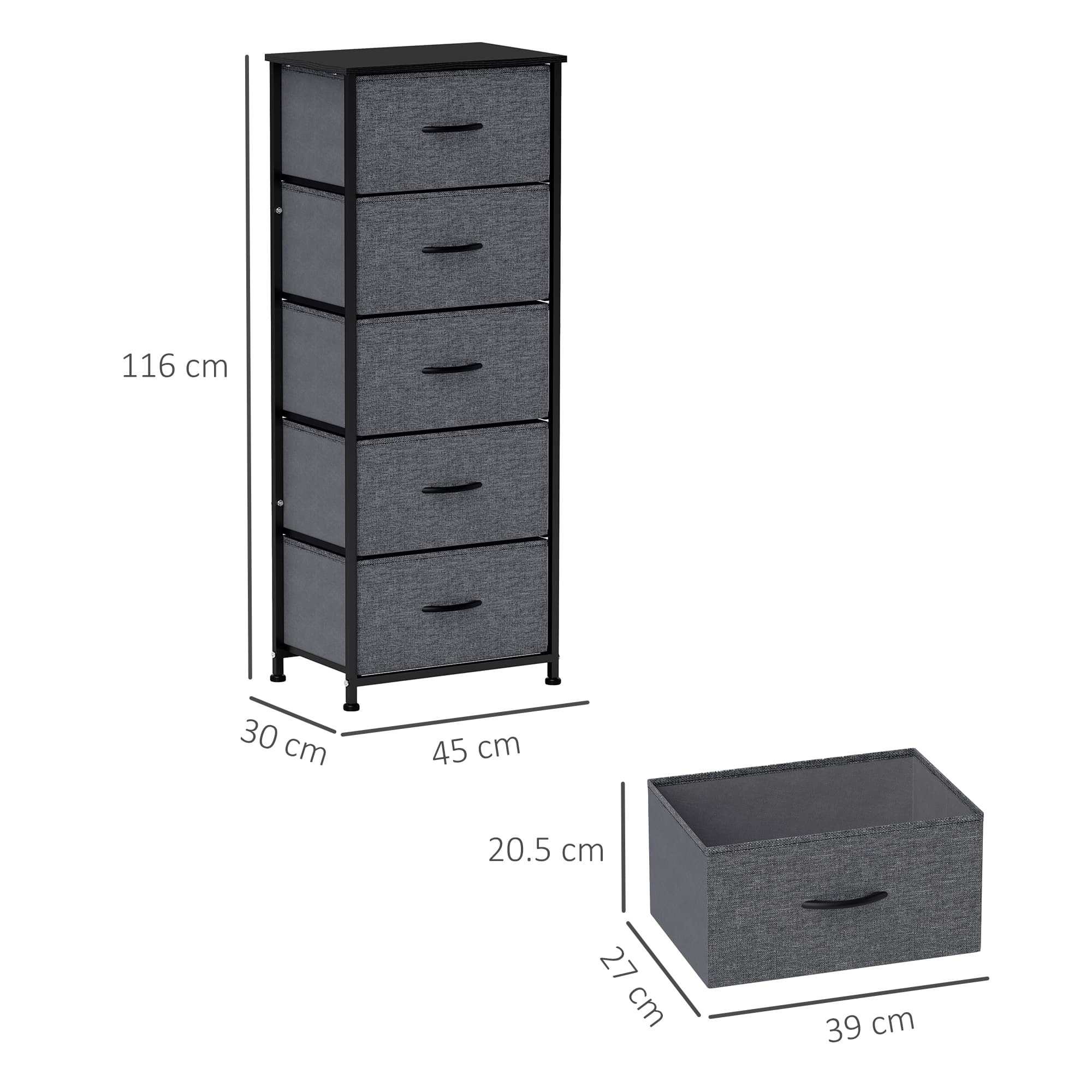 Slim Dark Grey Fabric Chest of Drawers - image 7