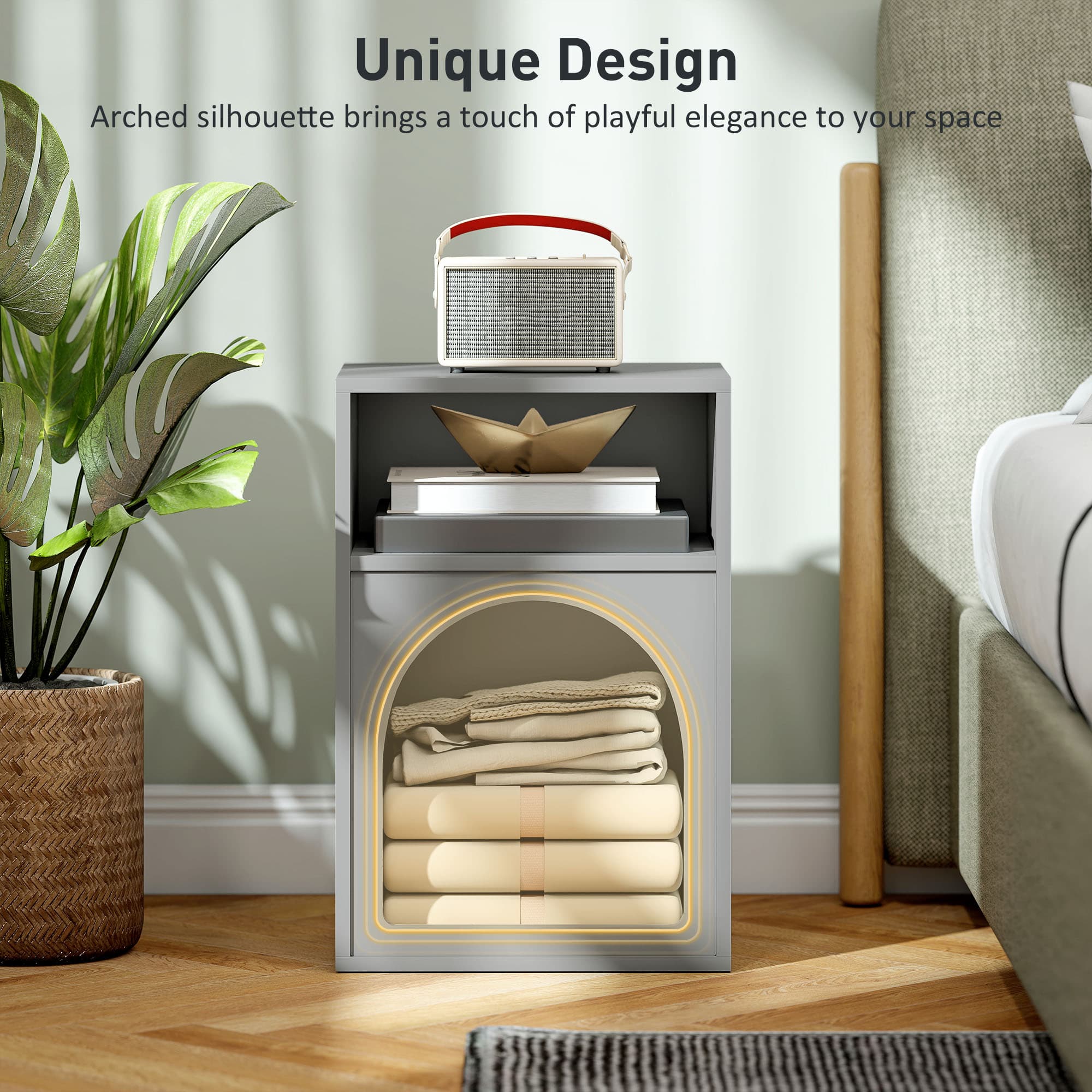 Grey Bedside Table with Arched Open Storage - image 7
