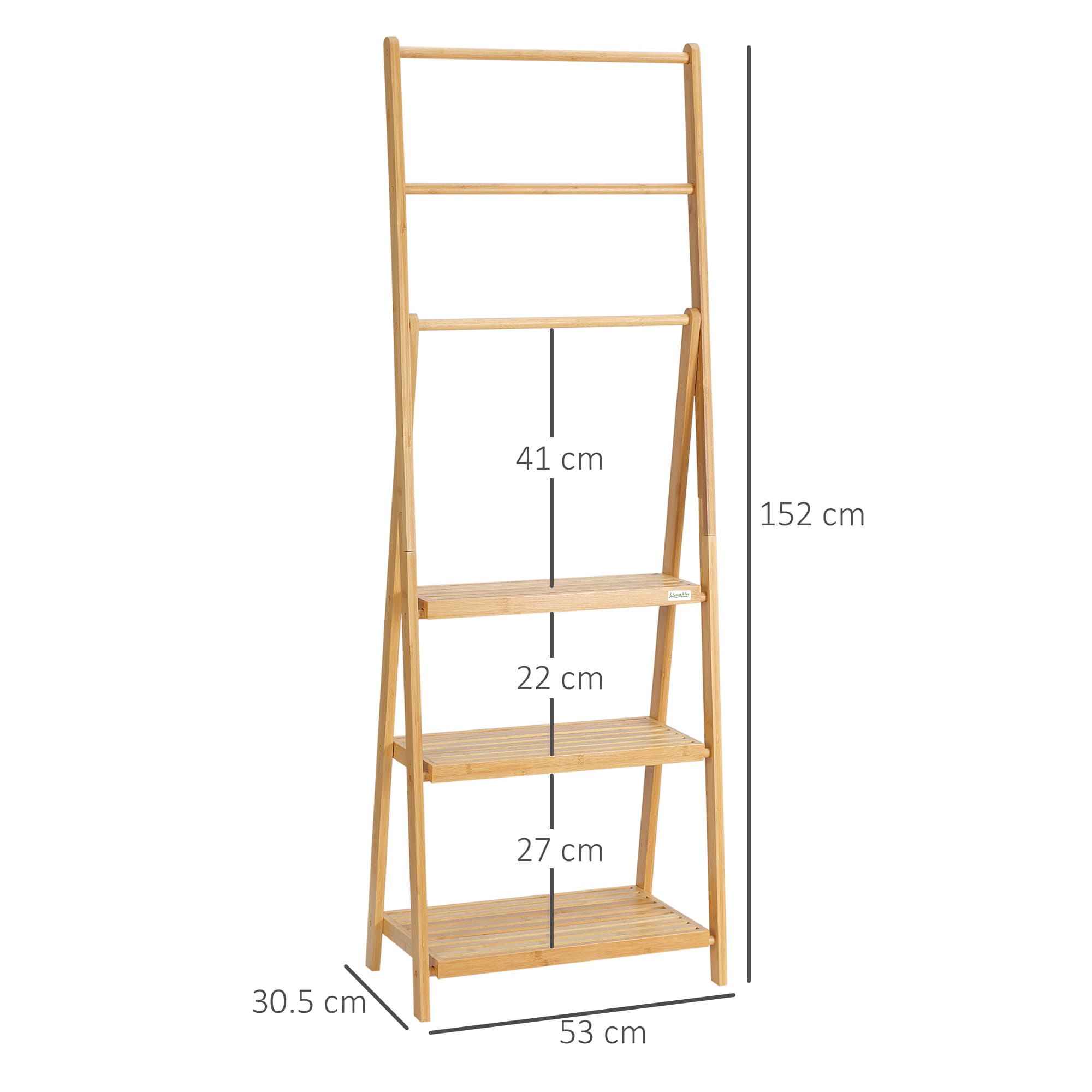 Bamboo Freestanding Towel Rack With 3 Hanging Rails and 3 Shelves - image 8