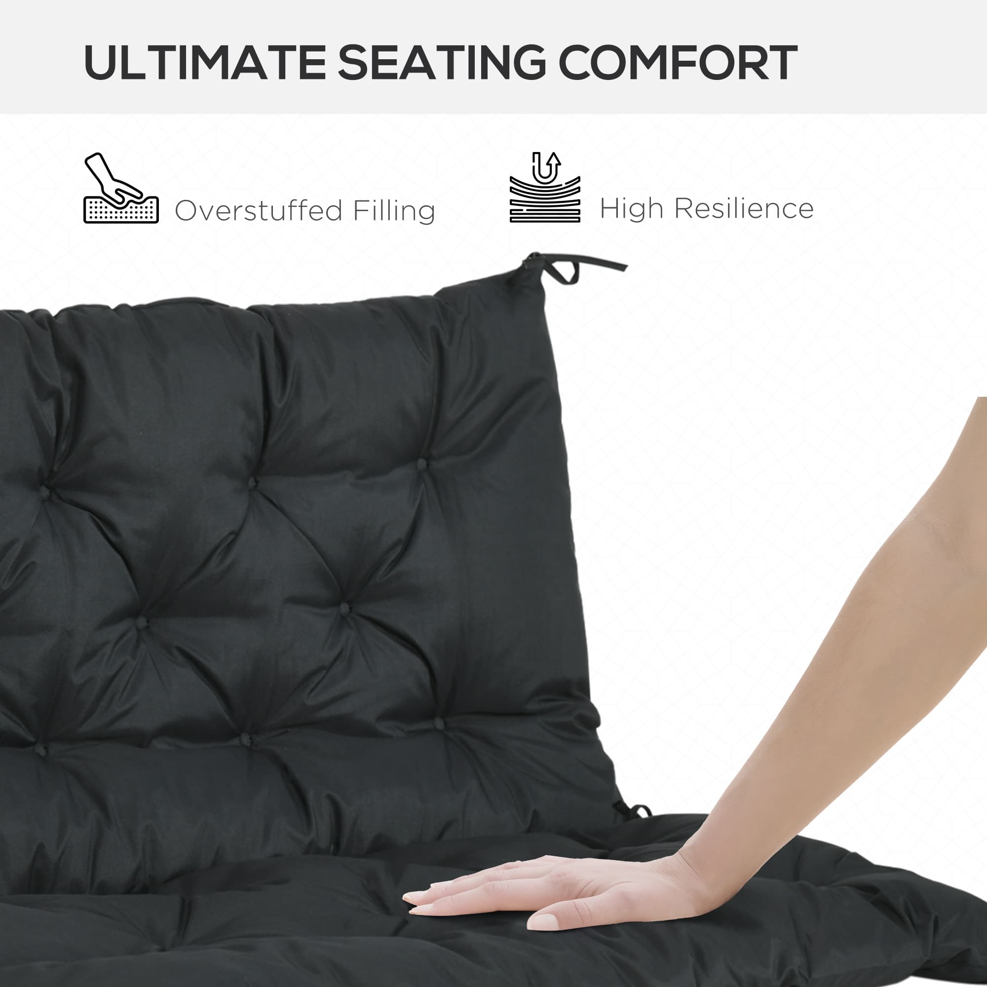 Black Tufted Bench Cushion with Back for Two, 98 x 100 cm - image 10
