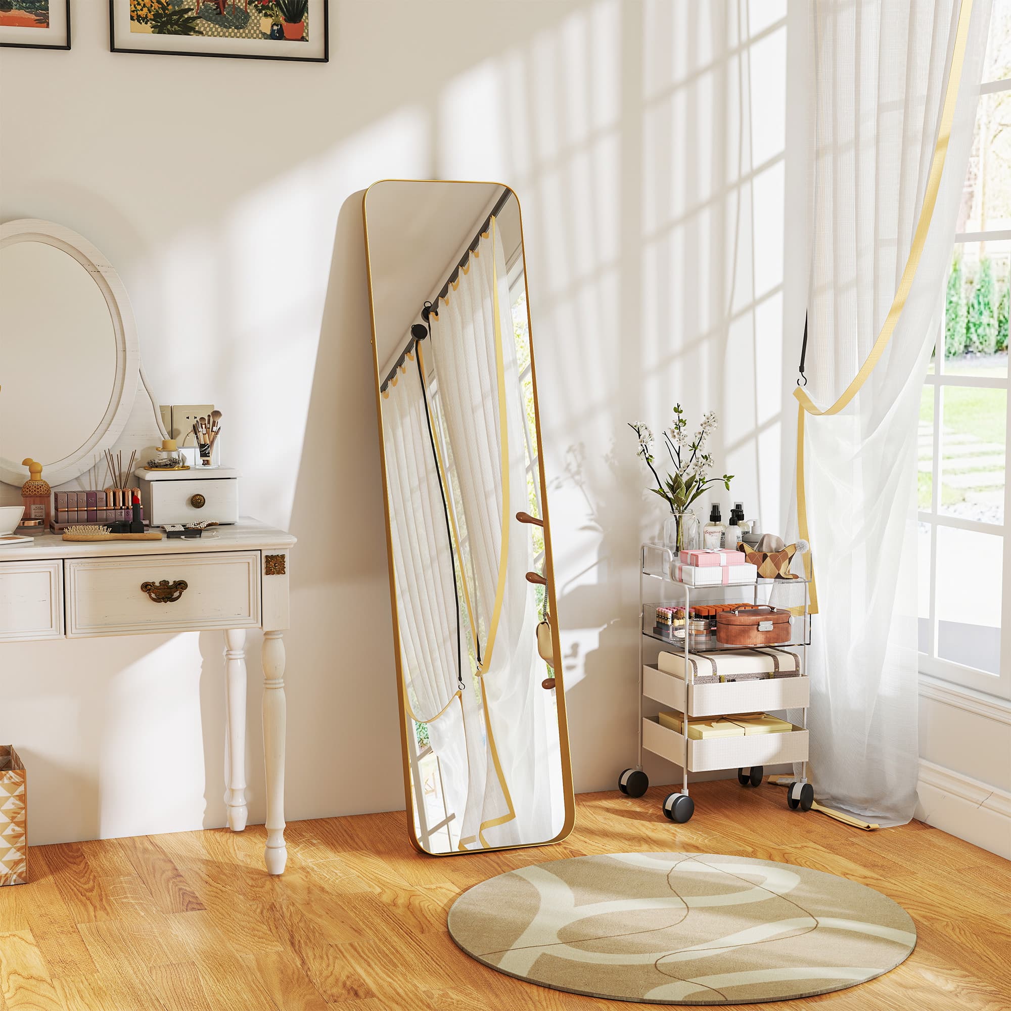 Full-Length Floor Mirror with Gold Frame and Easel Stand - image 6