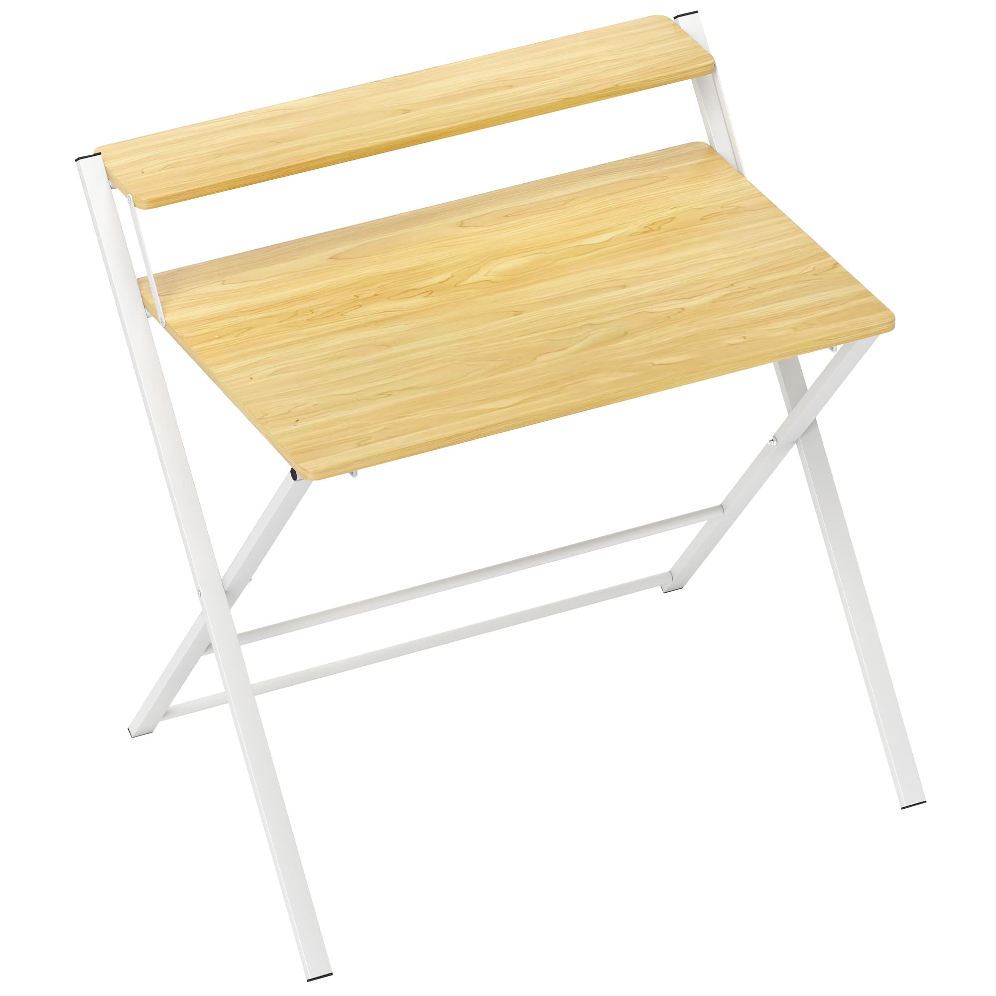 Foldable Study Desk with Upper Shelf for Small Spaces