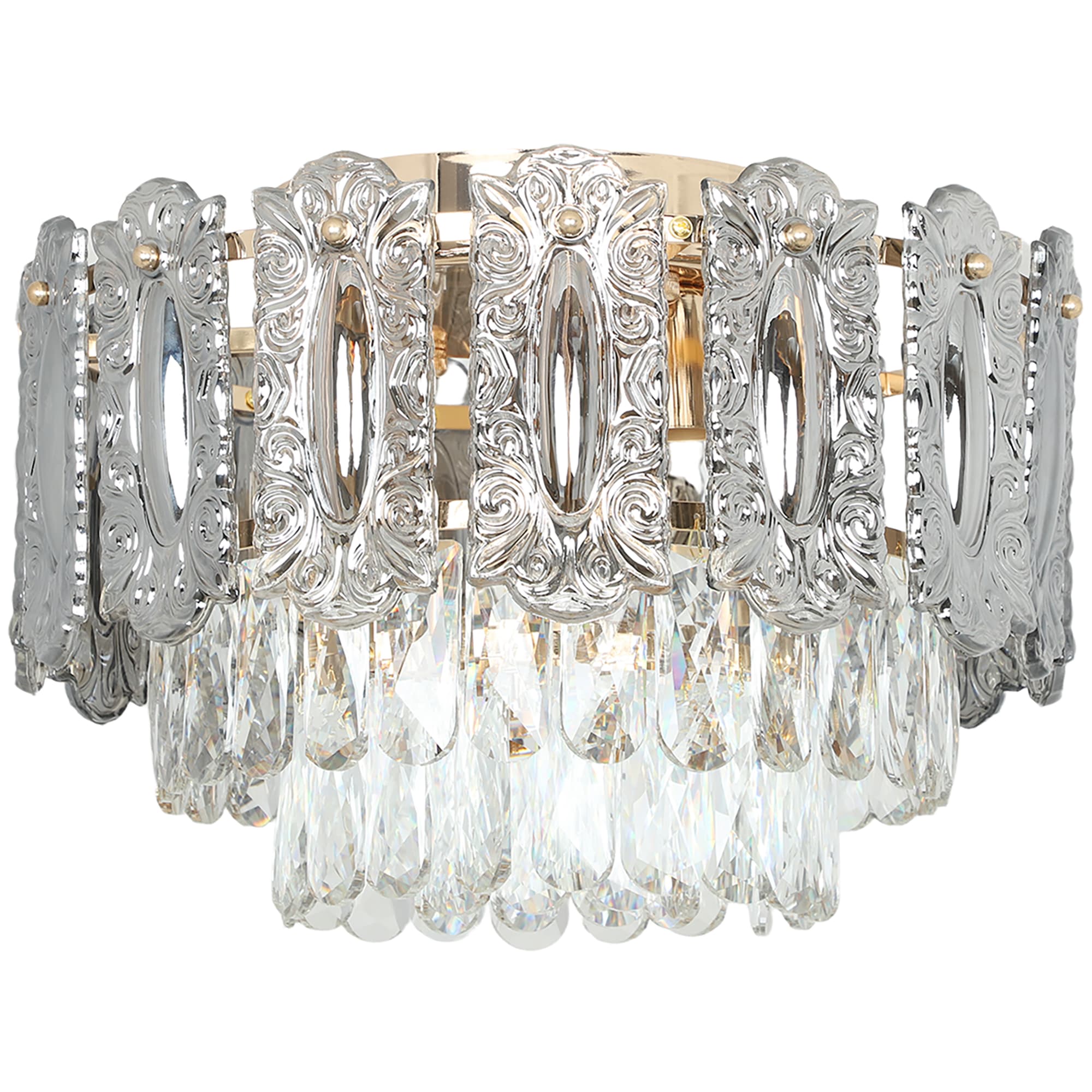 Gold Tone Crystal Flush Mount Ceiling Light - image 6