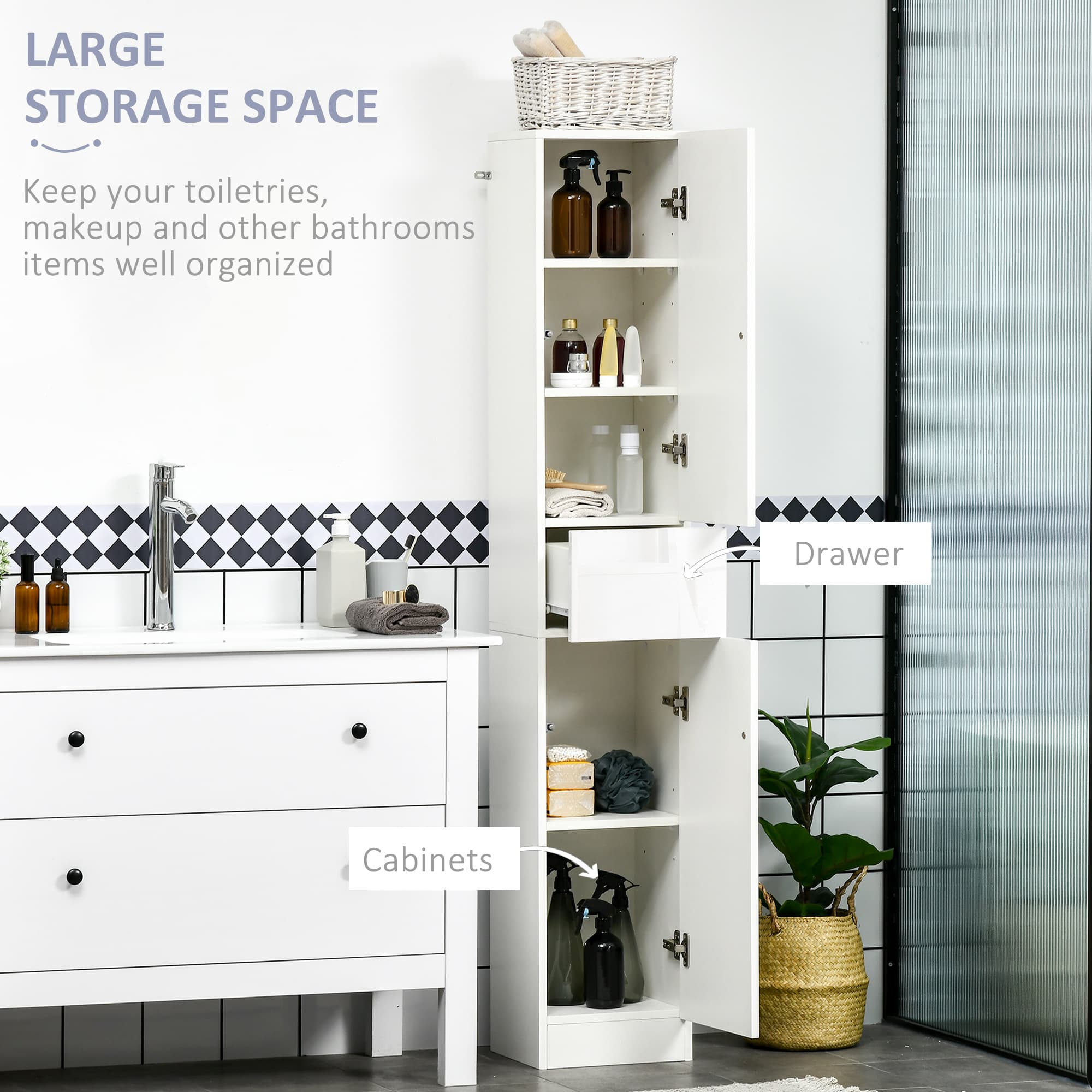 Kleankin Tall White High Gloss Bathroom Storage Cabinet - image 3