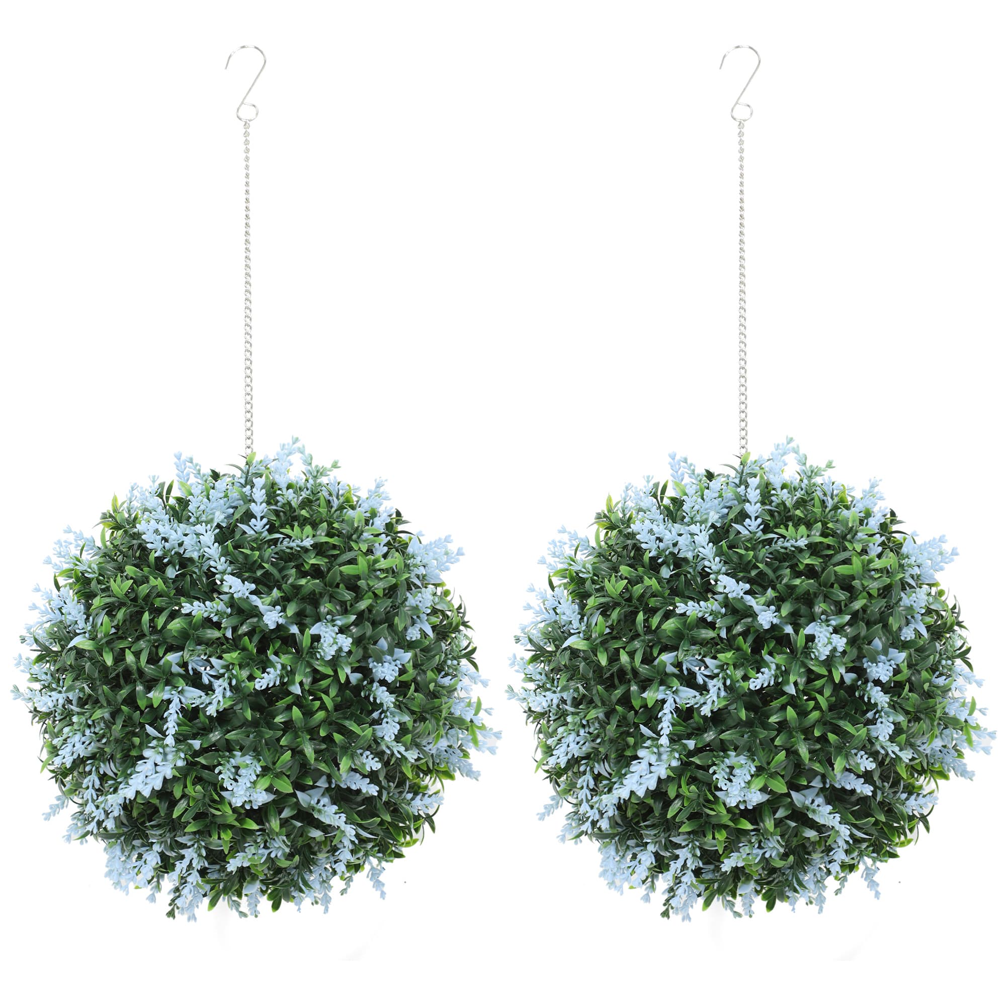 Pair of Artificial Blue-Flowered Topiary Balls with Hanging Chain - image 8