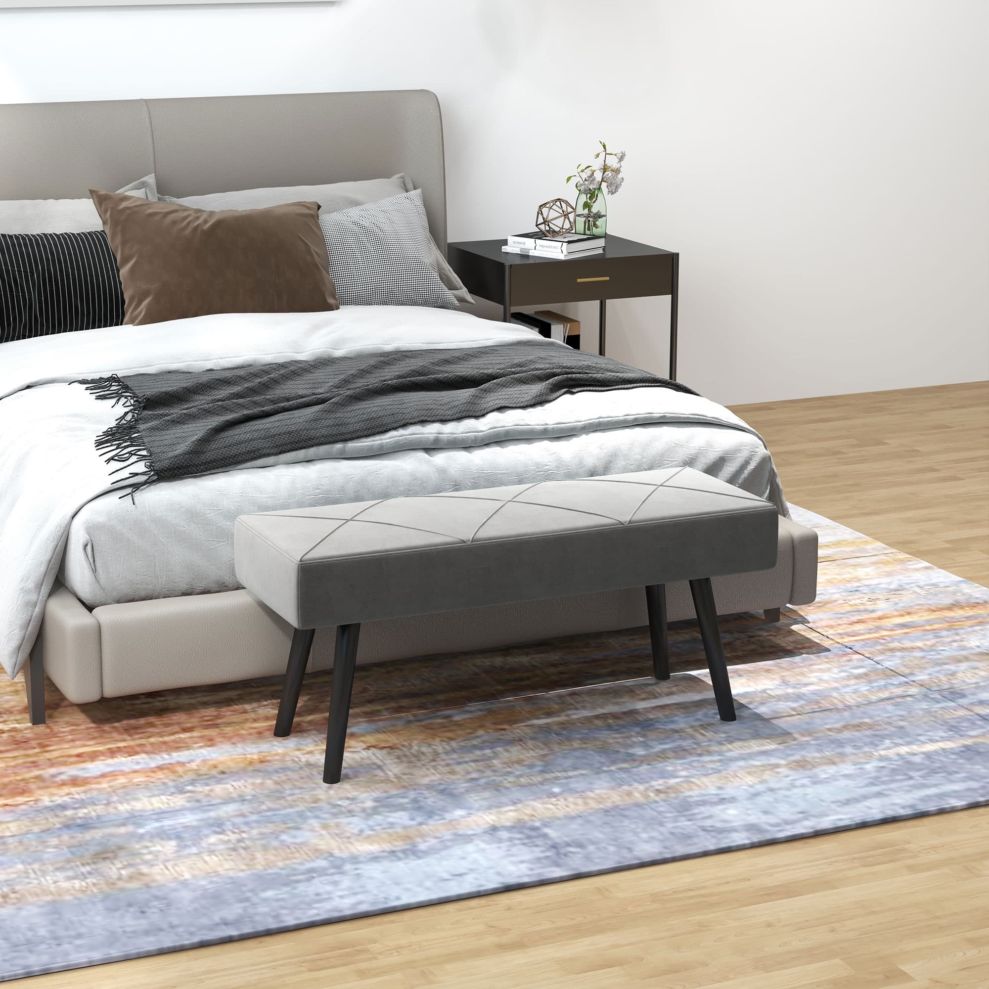Transform Your Bedroom with this Grey Velvet End of Bed Bench - image 1