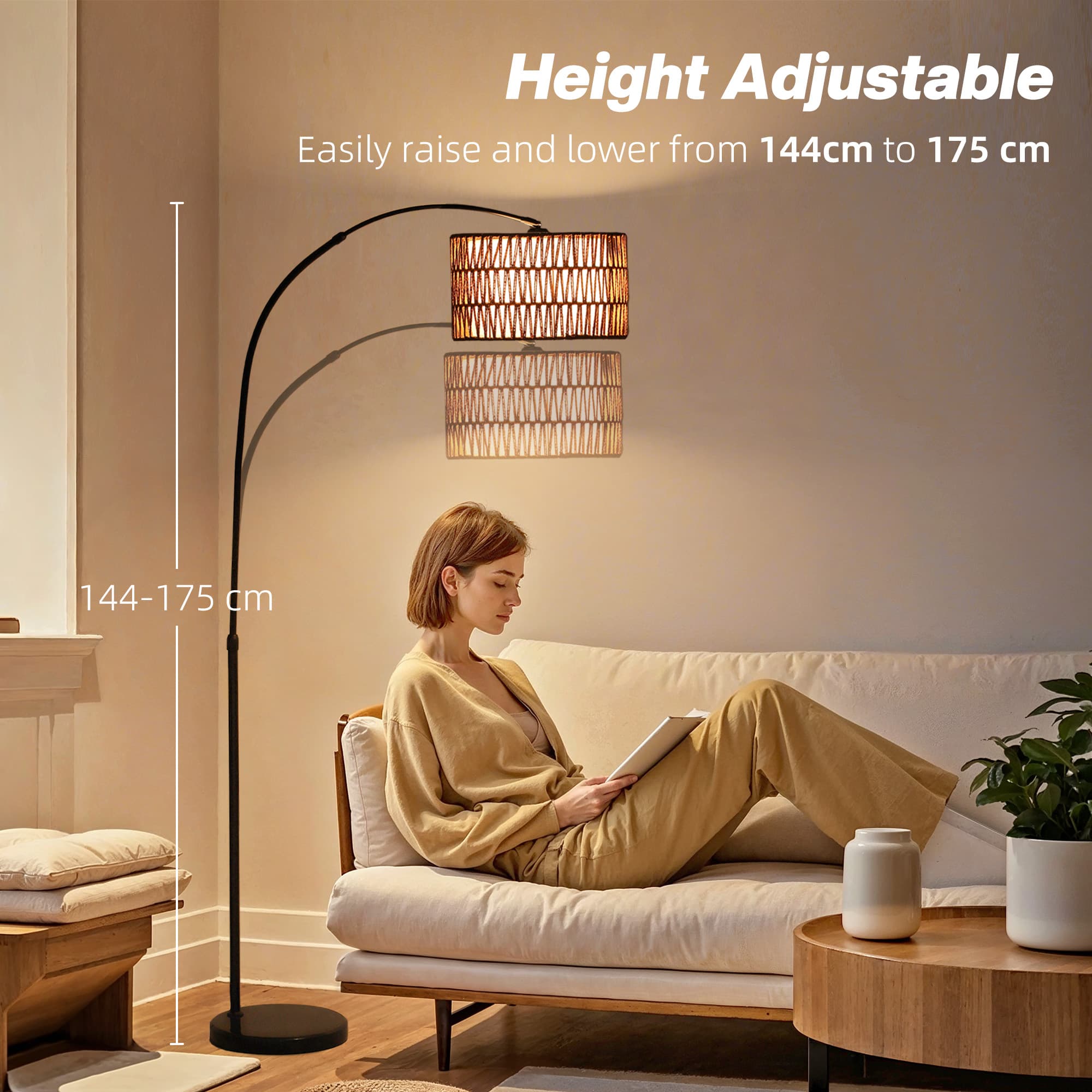 Transform Your Living Room with this Adjustable Rattan Arc Lamp - image 1