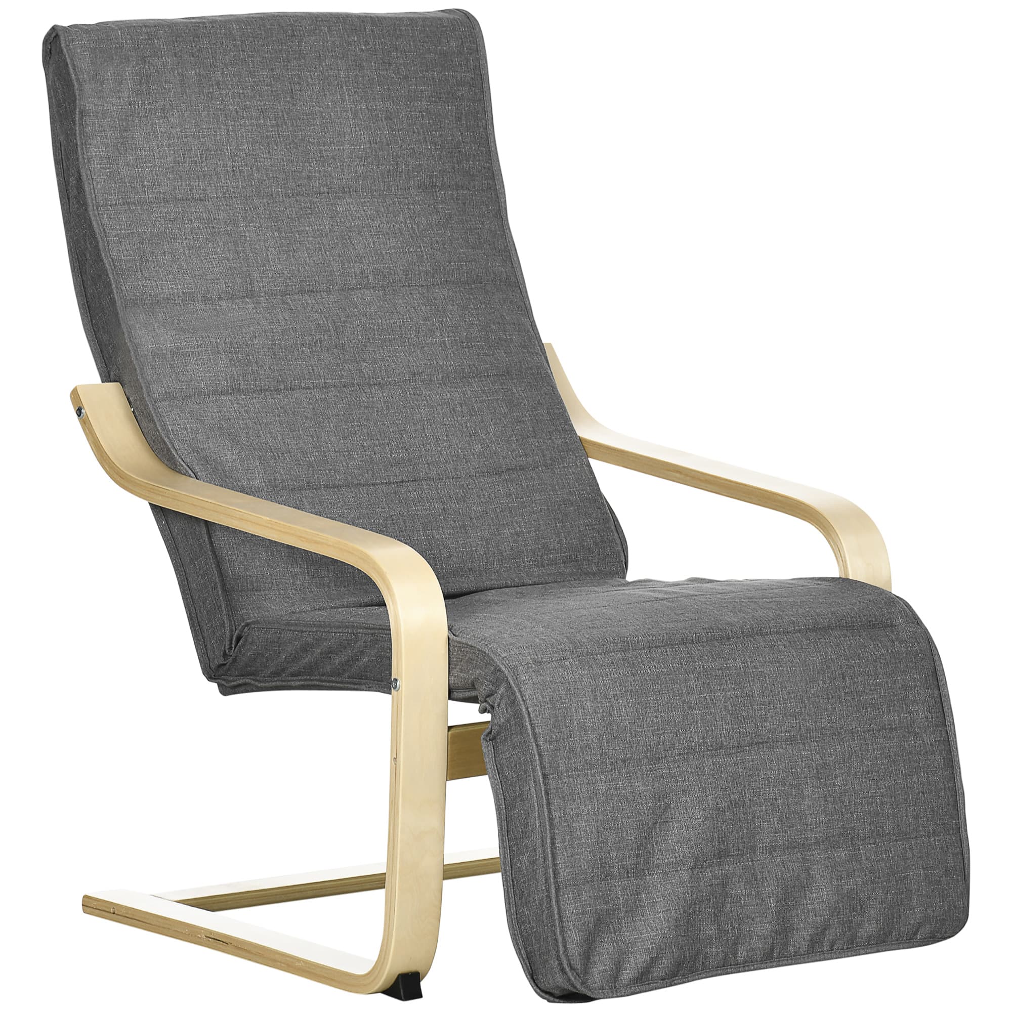 Dark Grey Birch Wood Lounge Chair & Adjustable Footrest