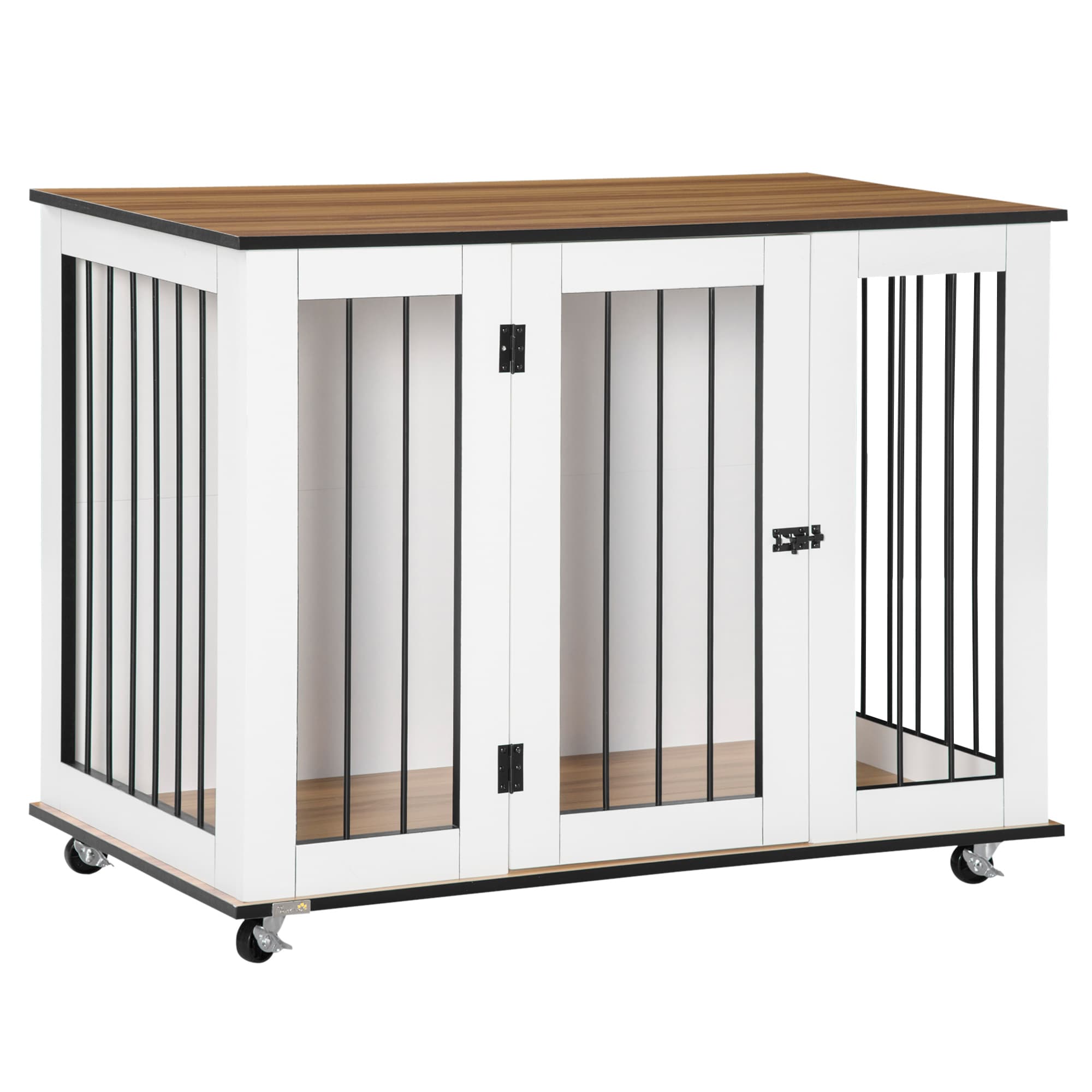 White Furniture-Style Dog Crate and Side Table with Castors - image 6