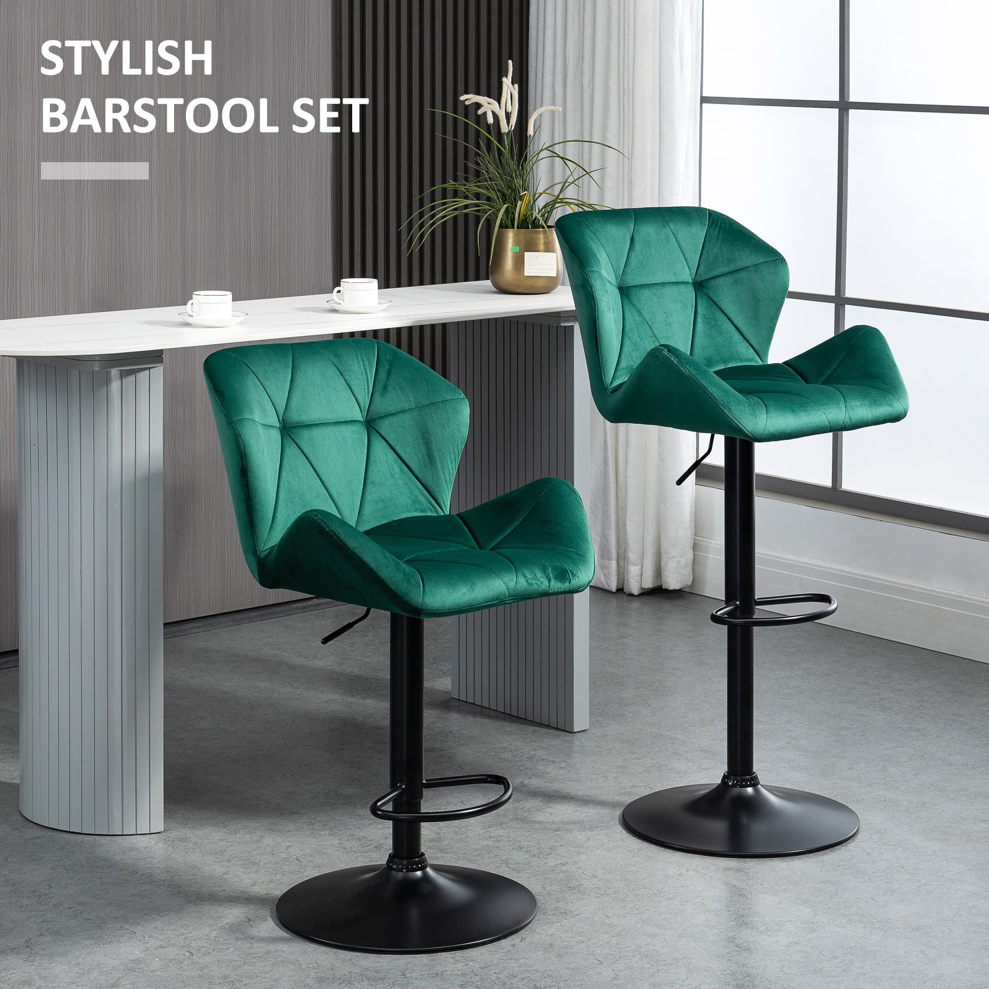 Effortless Style: Green Velvet Adjustable Bar Stools - image 1