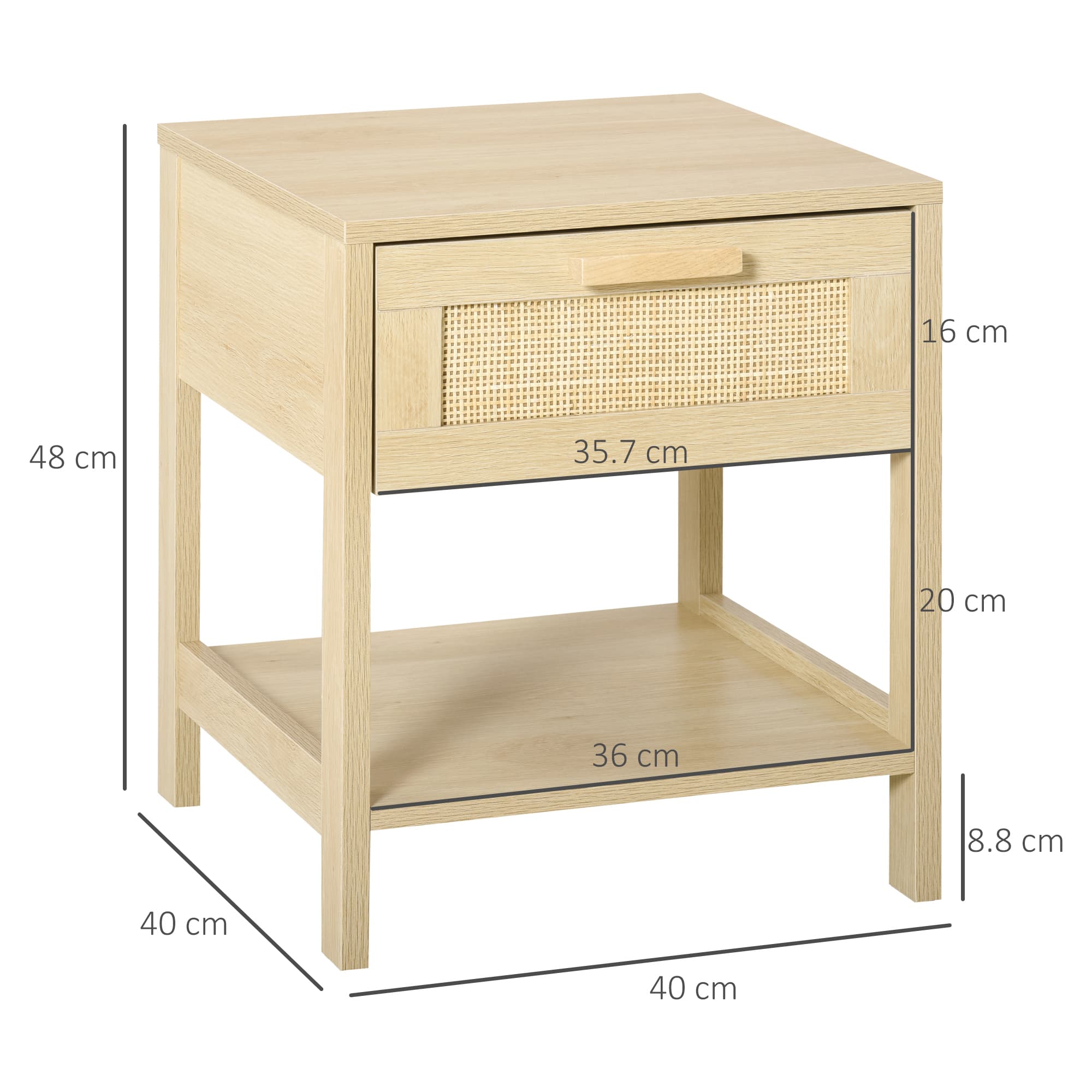 A natural rattan bedside table with drawer and storage shelf - image 9