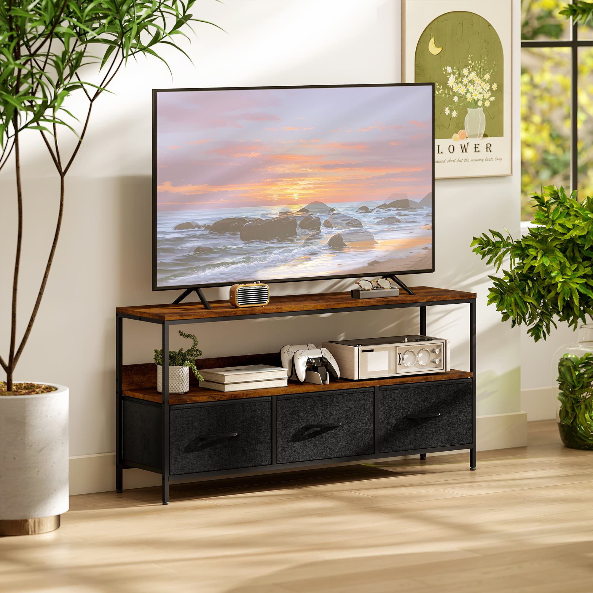 Rustic Brown TV Stand with Intelligent Foldable Storage - image 4