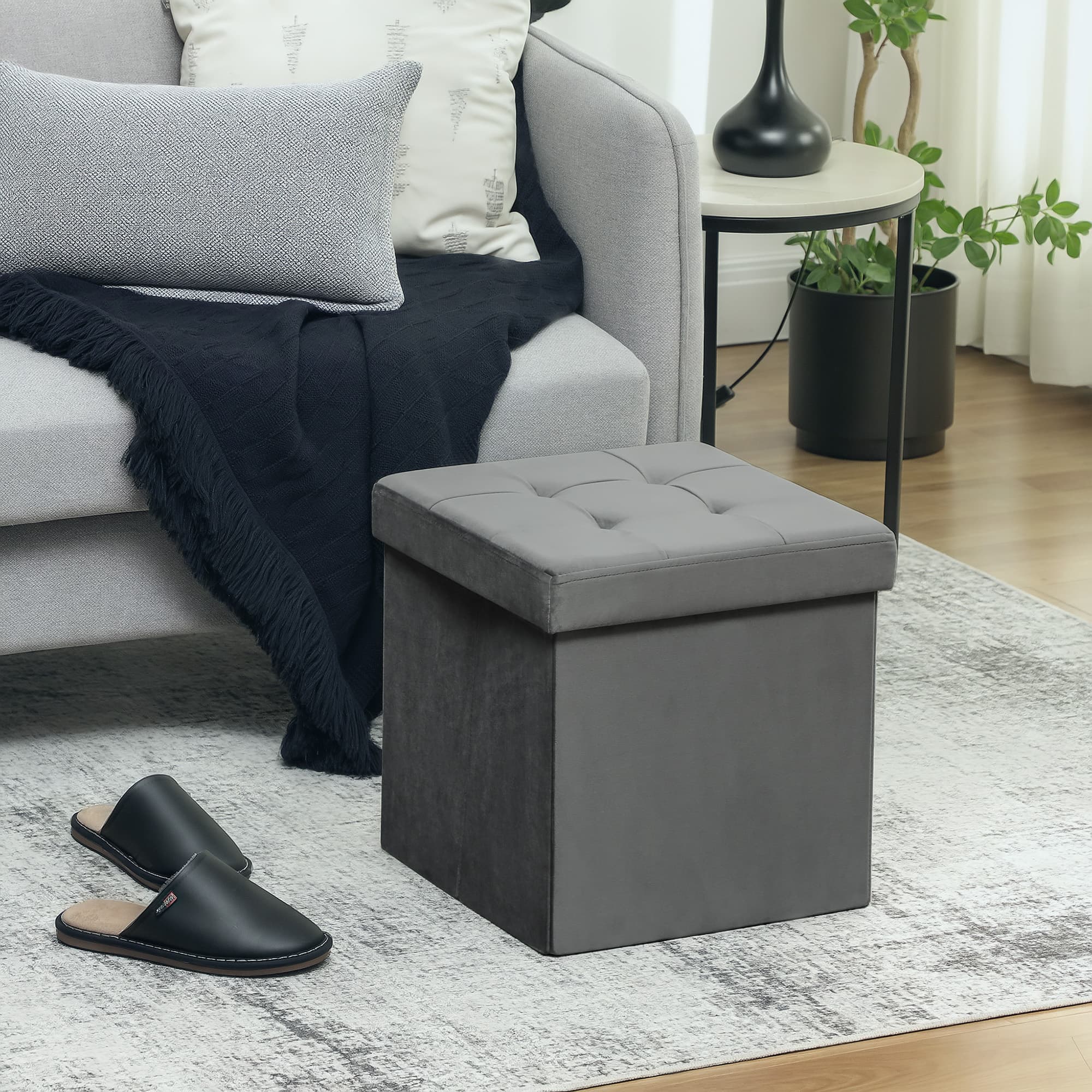 Grey Storage Ottoman for Seating, Feet and Clutter - image 7